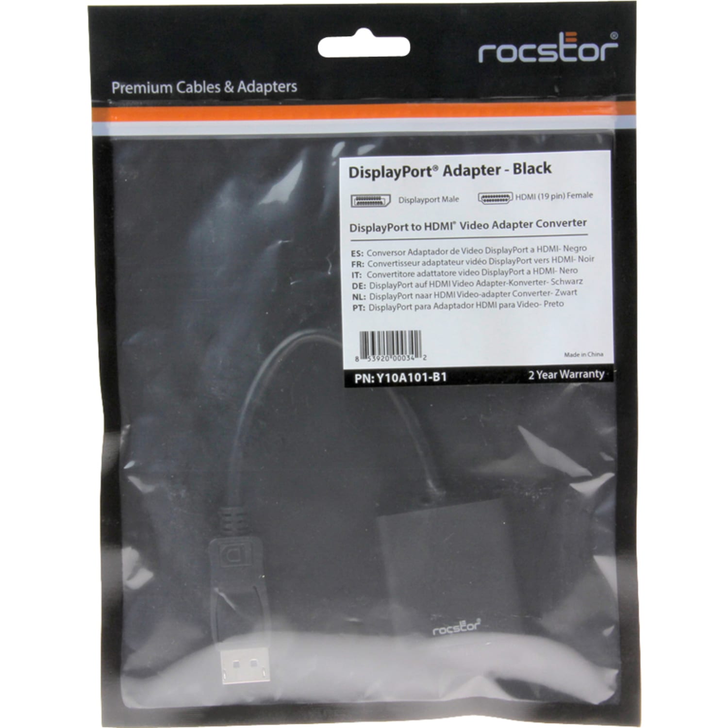 Rocstor DisplayPort (male) to HDMI (female) Adapter Converter - 1 Pack - 1 x 20-pin DisplayPort DisplayPort 1.1a Digital Audio/Video Male - 1 x 19-pin HDMI Digital Audio/Video Female - 1920 x 1200 Supported - Black - Image 3
