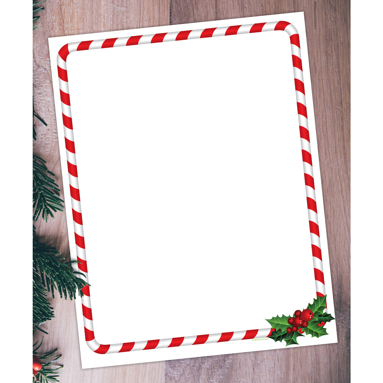 Great Papers! Holiday-Themed Letterhead Paper Stationery, 8-1/2in x 11in, Candy Cane Holly, Pack Of 80 Sheets - Image 4