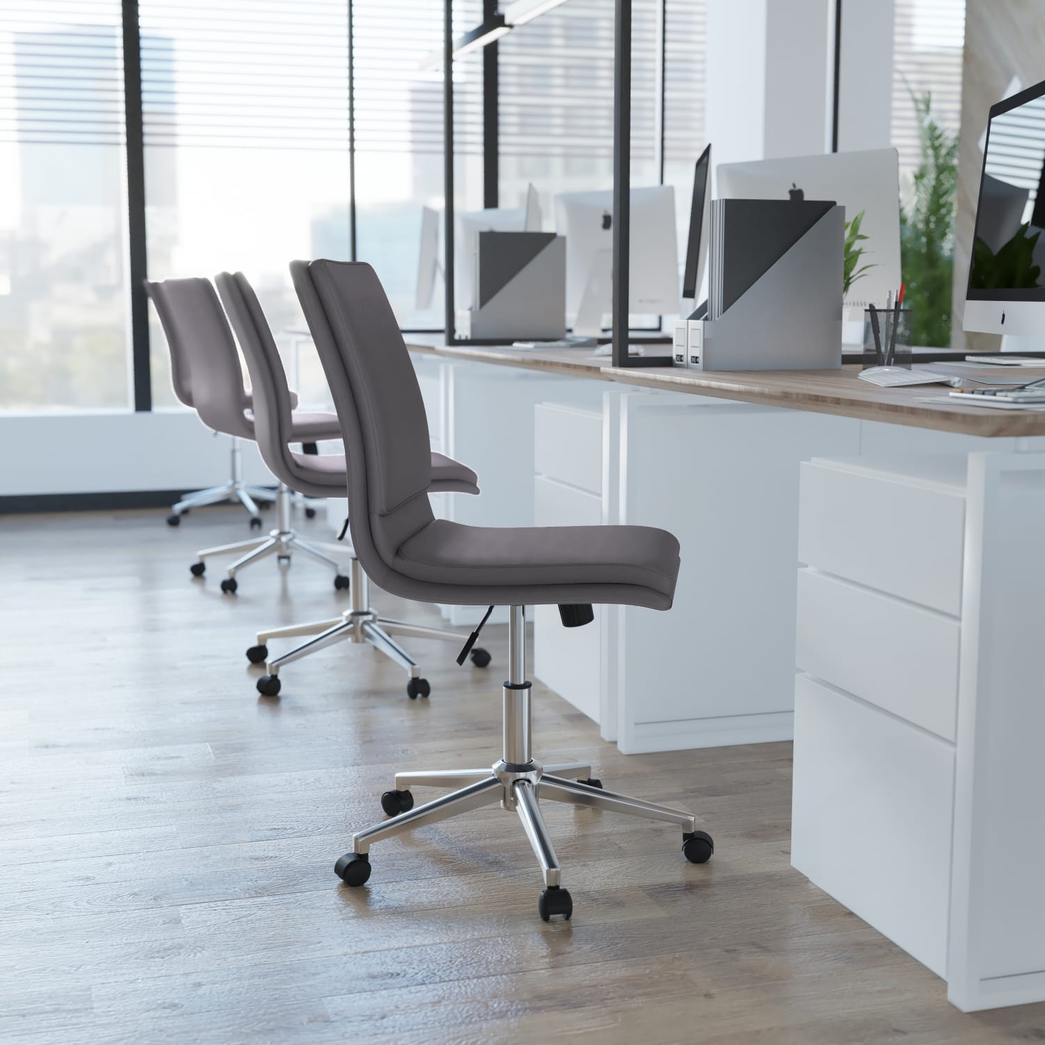 Flash Furniture Madigan Faux Leather Mid-Back Armless Swivel Task Office Chair, Gray - Image 7
