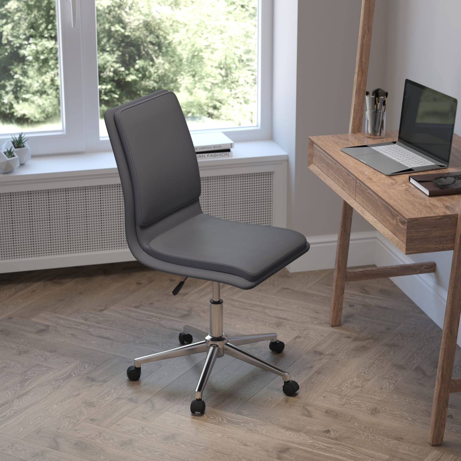 Flash Furniture Madigan Faux Leather Mid-Back Armless Swivel Task Office Chair, Gray - Image 8