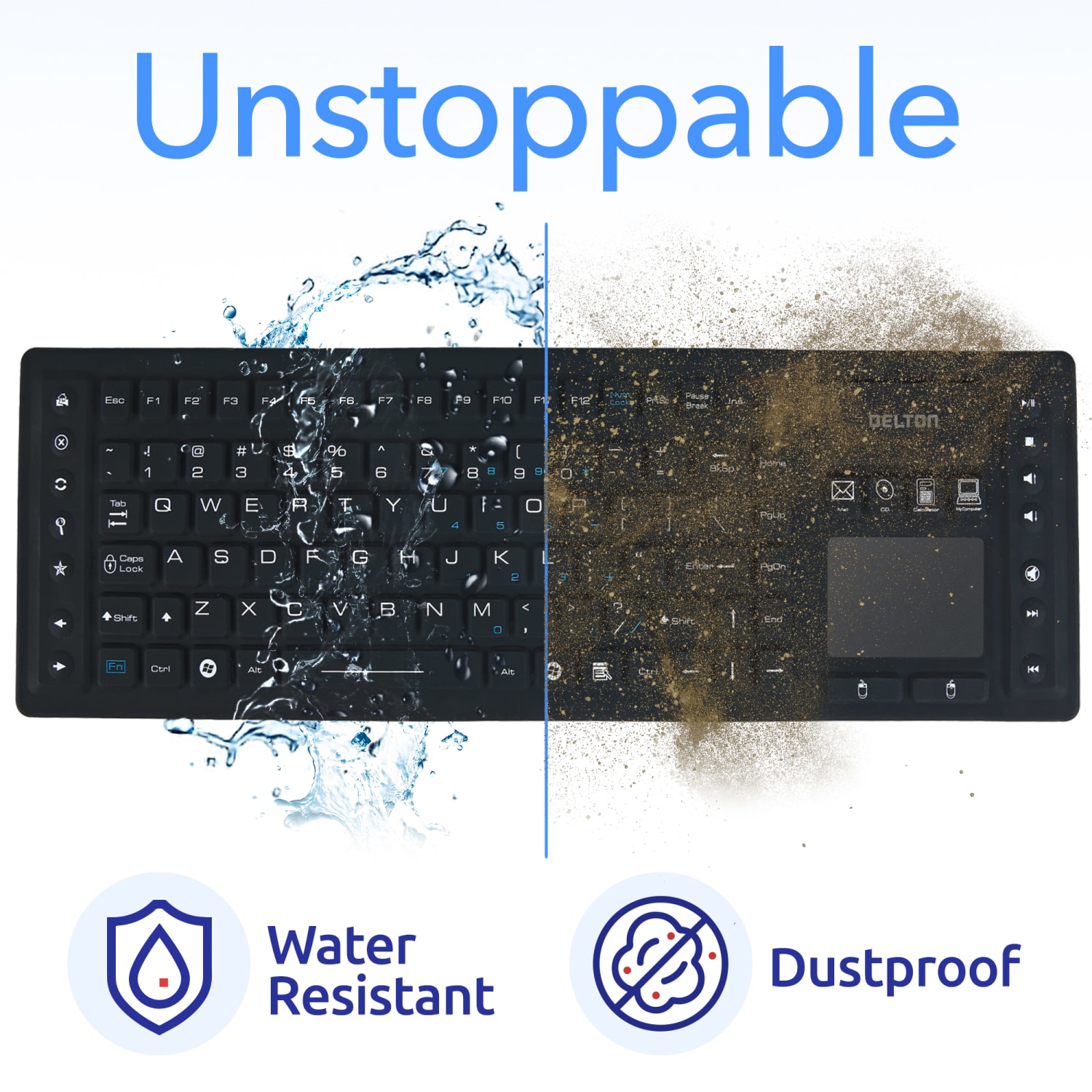 Delton M90 Medical Grade Airtight Waterproof Wireless Backlit Computer Keyboard With Touchpad, Black - Image 3