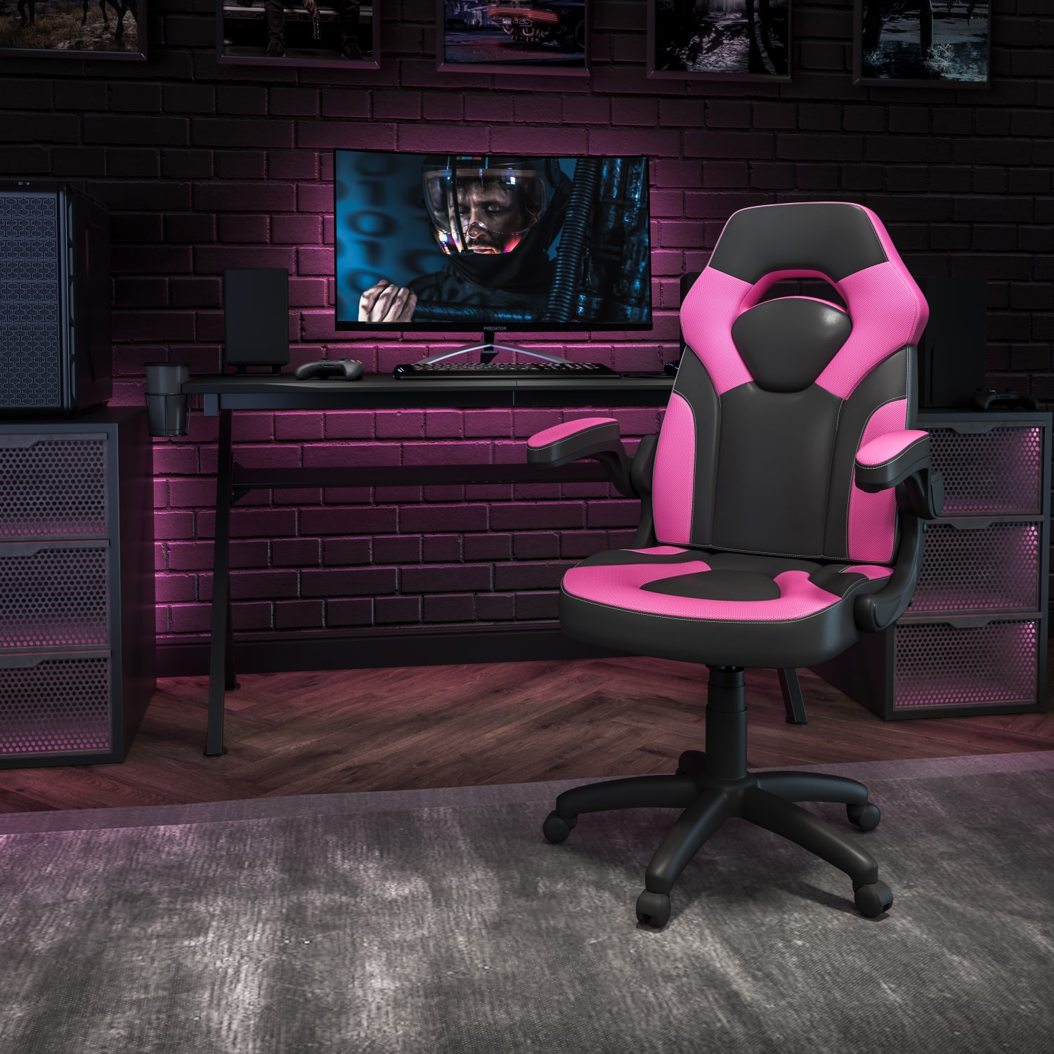 Flash Furniture X10 Ergonomic LeatherSoft Faux Leather High-Back Racing Gaming Chair With Flip-Up Arms, Pink/Black - Image 3