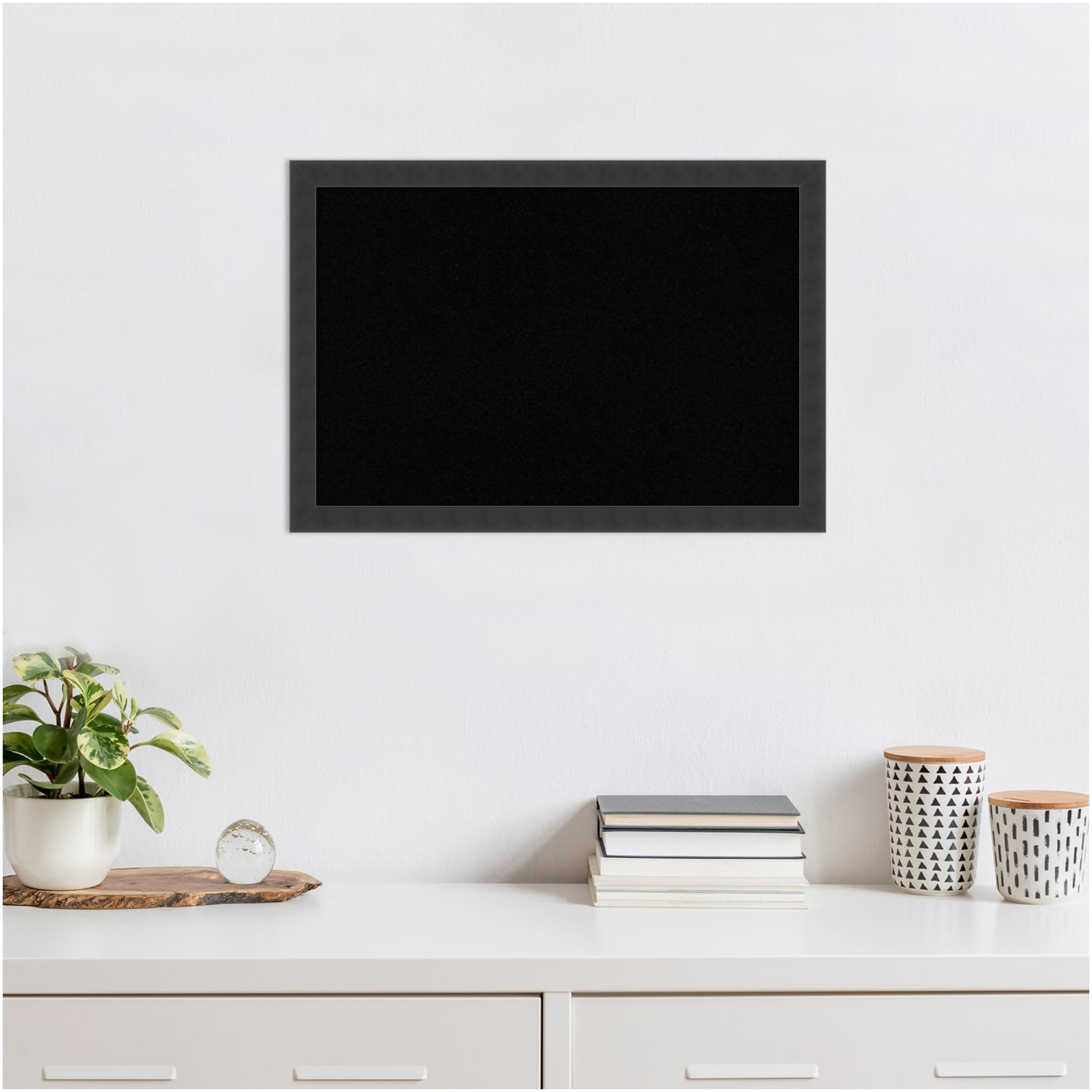 Amanti Art Mezzanotte Non-Magnetic Cork Bulletin Board, 26in x 18in, Black Wood Frame - Image 3