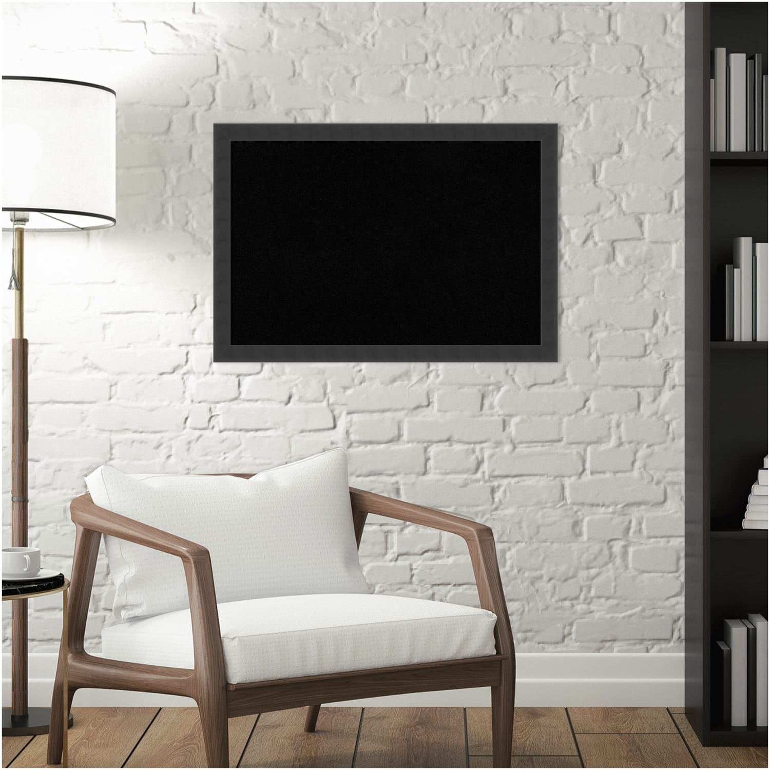 Amanti Art Mezzanotte Non-Magnetic Cork Bulletin Board, 26in x 18in, Black Wood Frame - Image 4