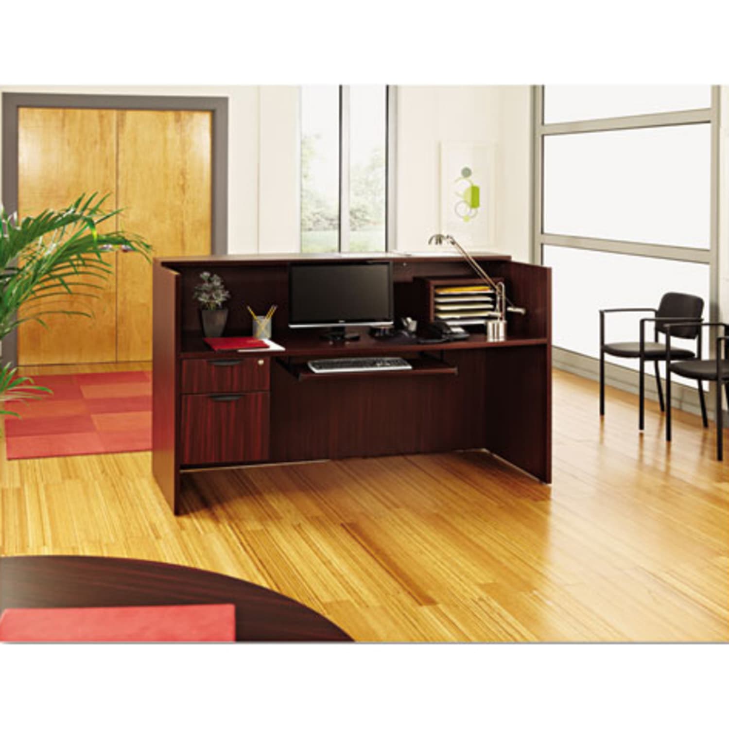 Alera Valencia Series Reception Desk with Transaction Counter - Rectangle Top - 71in Table Topx 35.50in Table Top Depth - VA327236MY - Image 4