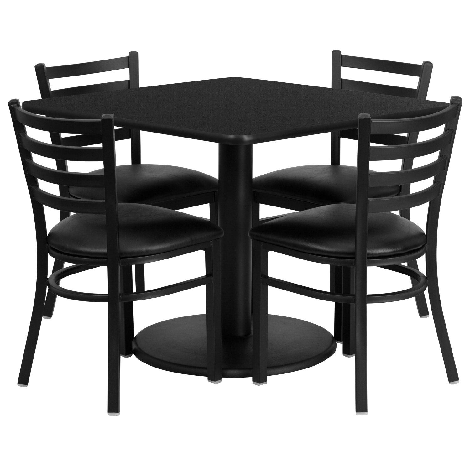 Flash Furniture Square Laminate Table Set With Round Base And 4 Ladder Back Metal Chairs, 30inH x 36inW x 36inD, Black - Image 3