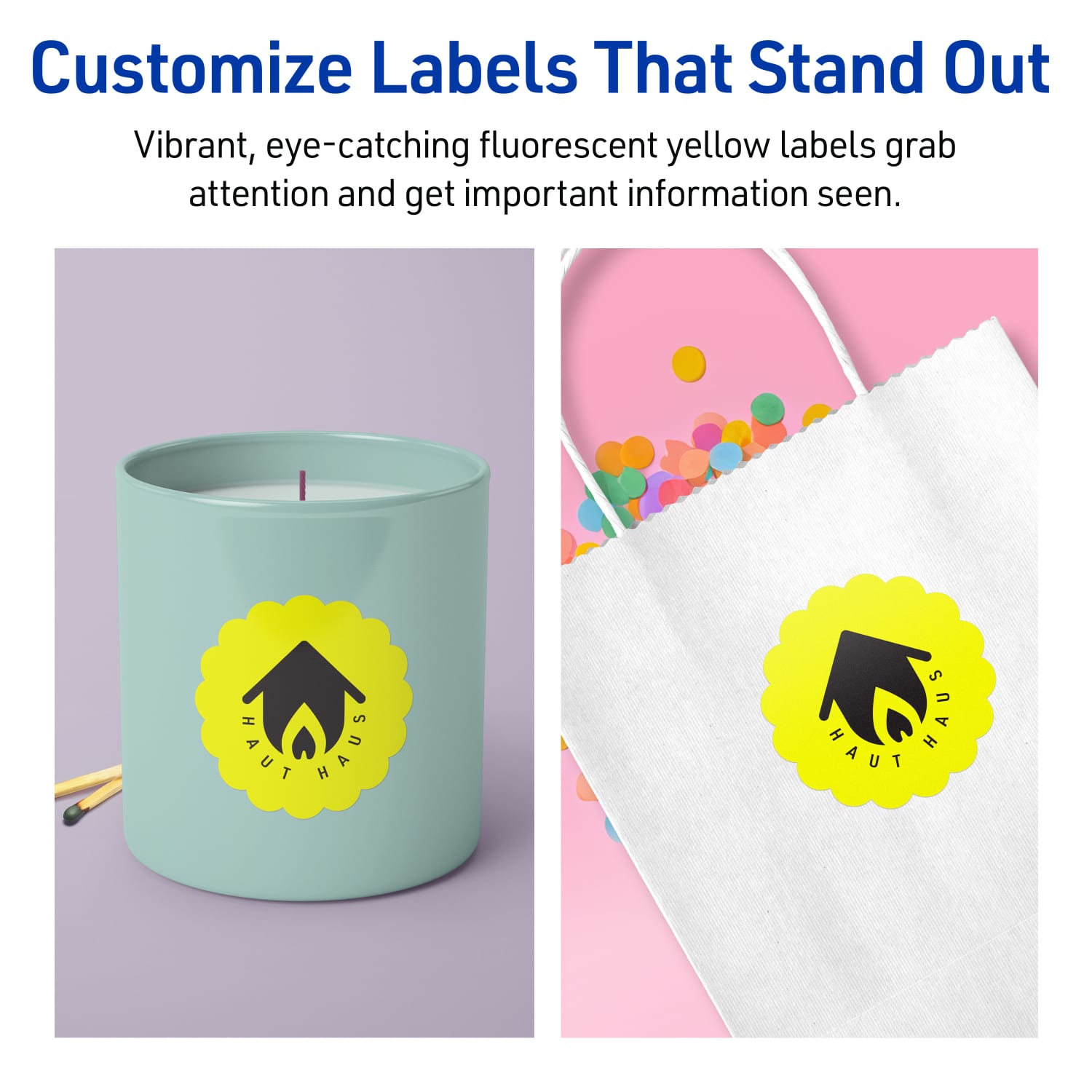Avery Print-To-The-Edge Labels With Sure Feed Technology, 94516-NYP10, Round Scalloped, 2-1/2in, Matte Neon Yellow, Pack of 90 - Image 4