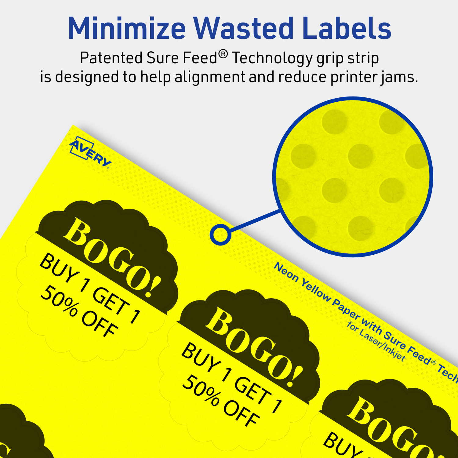 Avery Print-To-The-Edge Labels With Sure Feed Technology, 94516-NYP10, Round Scalloped, 2-1/2in, Matte Neon Yellow, Pack of 90 - Image 5
