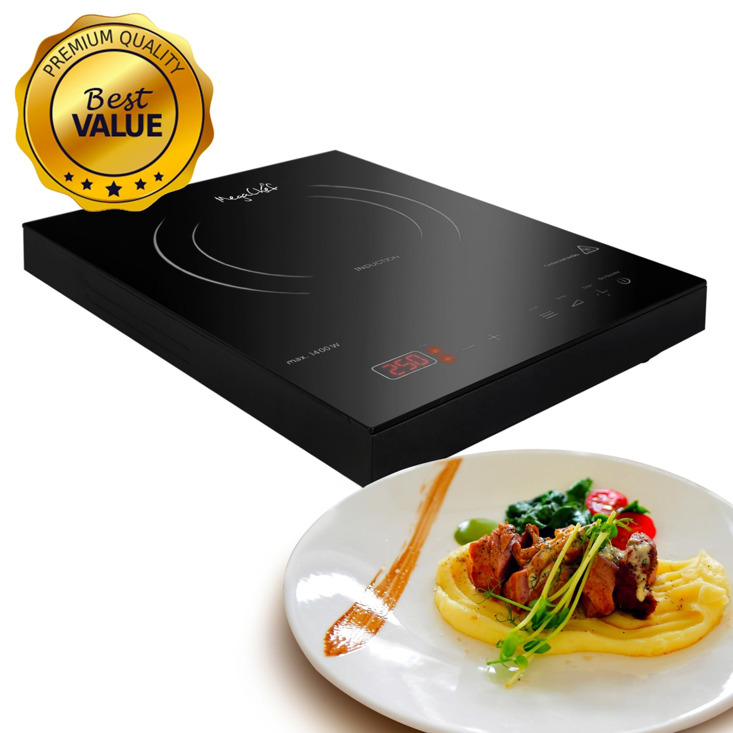 MegaChef Portable Single Induction Counter-Top Cook Top, Black - Image 5