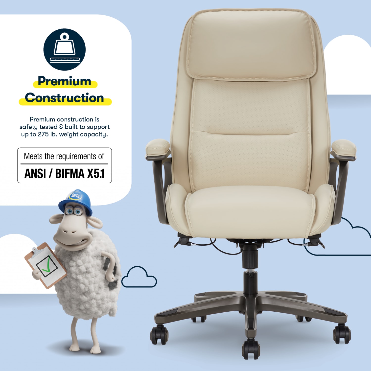 Serta® SmartLayers™ Mosby Ergonomic Vegan Leather High-Back Executive Office Chair, Cream - Image 5