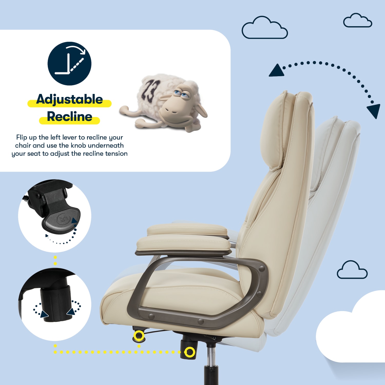 Serta SmartLayers Mosby Ergonomic Vegan Leather High-Back Executive Office Chair, Cream - Image 6
