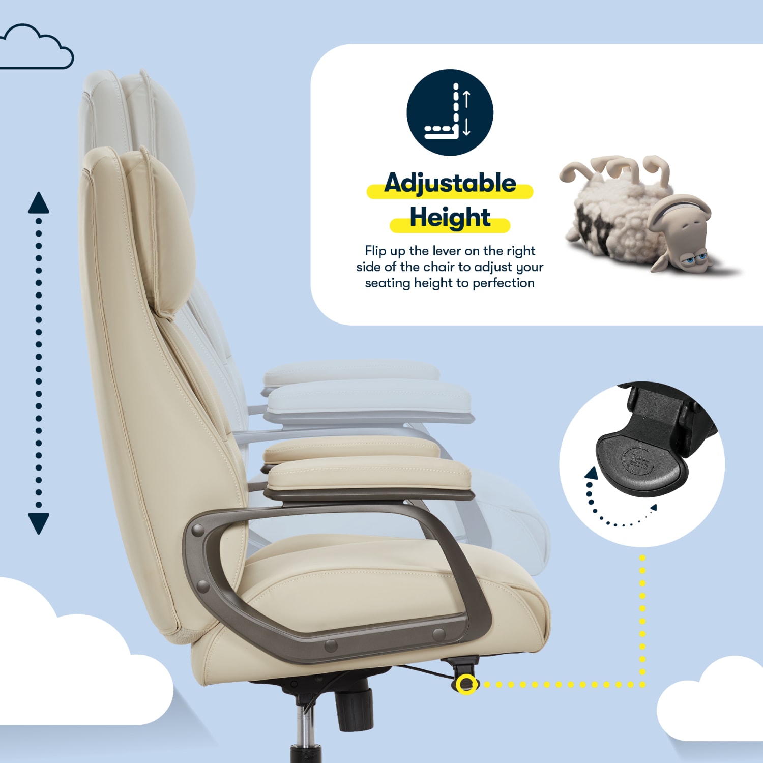 Serta® SmartLayers™ Mosby Ergonomic Vegan Leather High-Back Executive Office Chair, Cream - Image 7