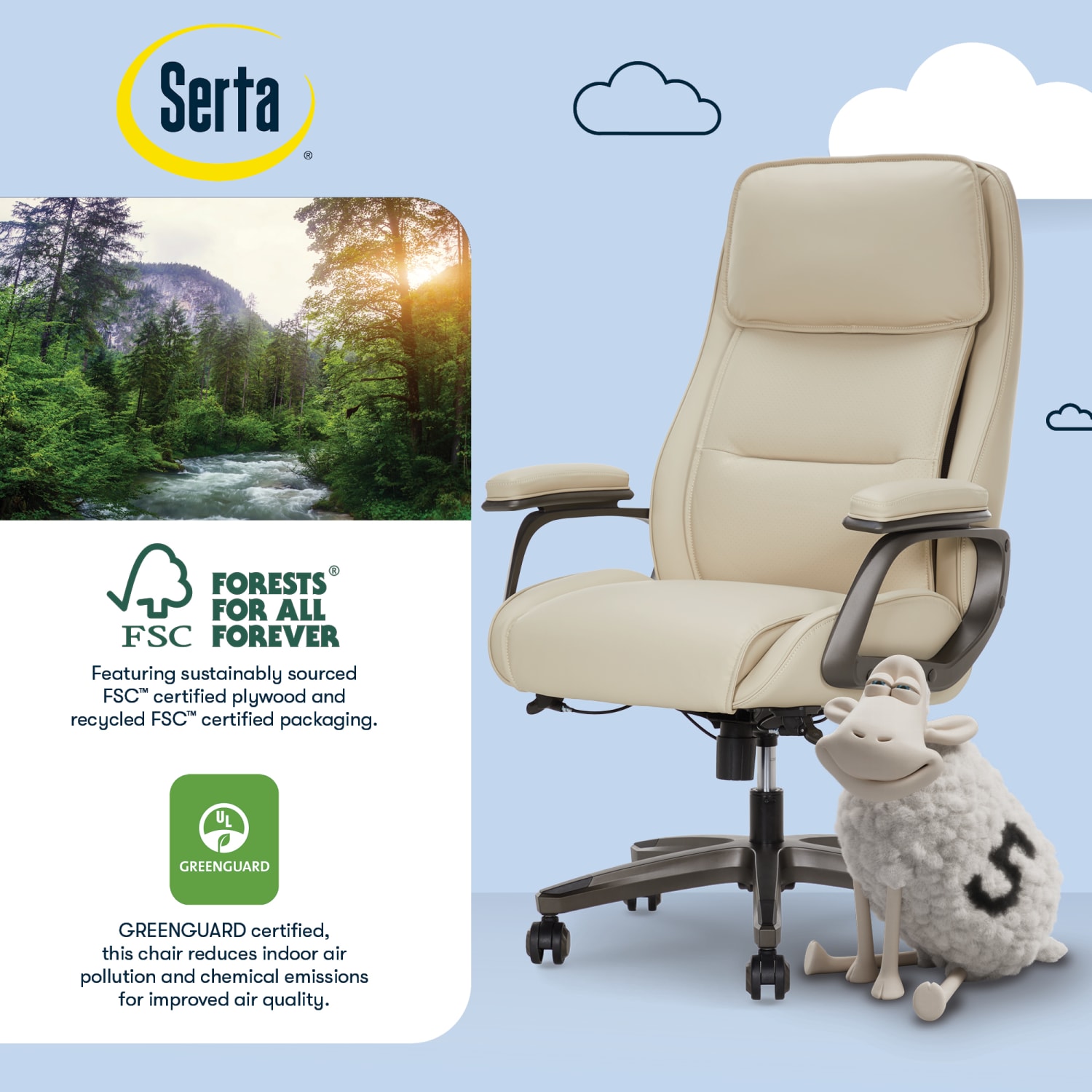 Serta® SmartLayers™ Mosby Ergonomic Vegan Leather High-Back Executive Office Chair, Cream - Image 10