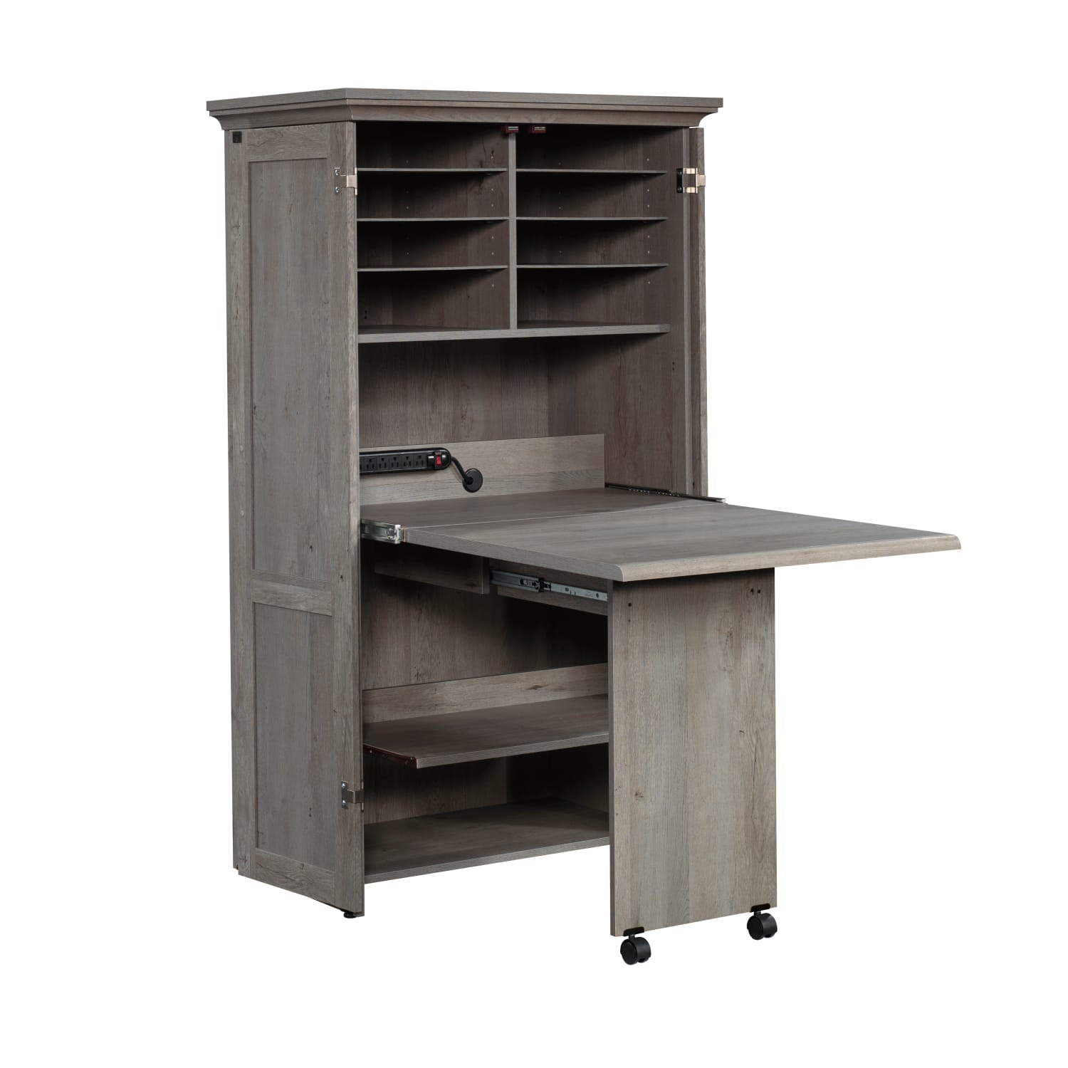Sauder Craft 36inW Storage Armoire And Stow Away Desk, Mystic Oak - Image 3