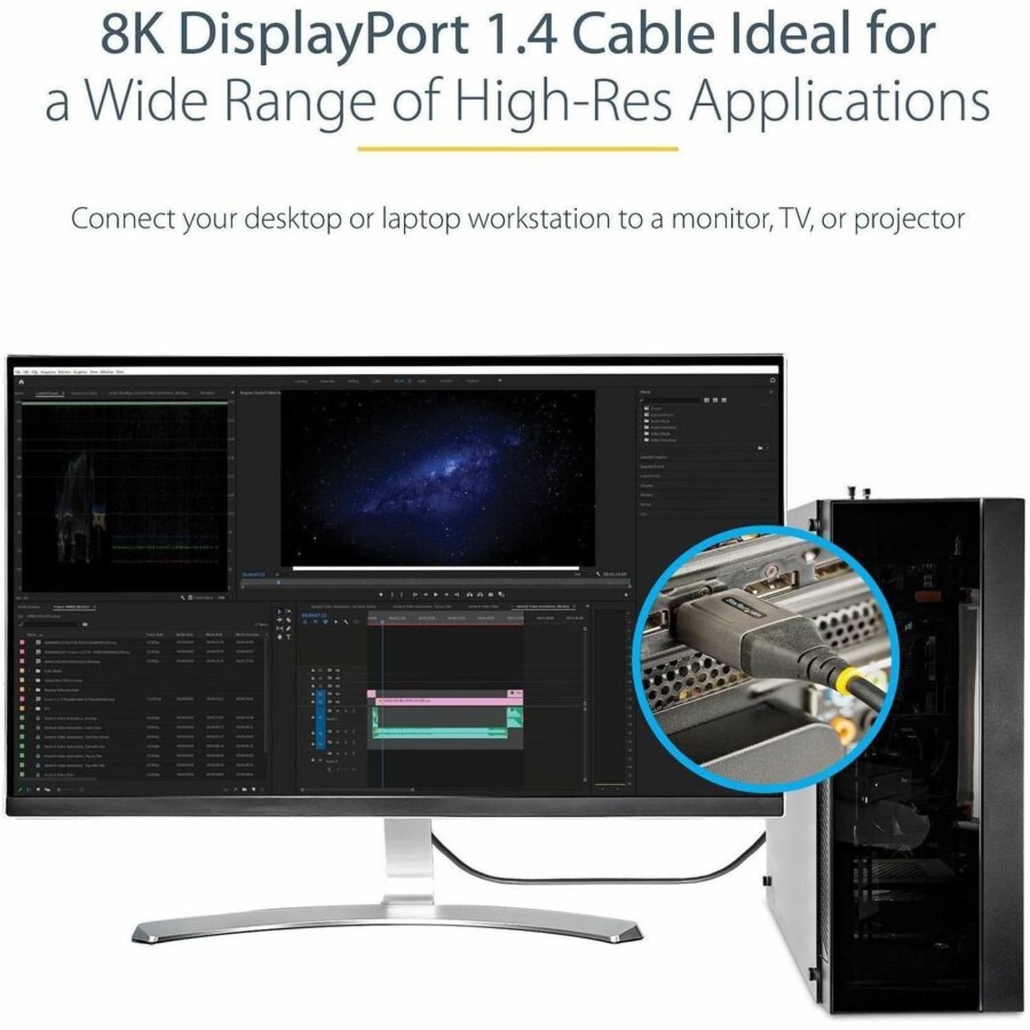 StarTech.com 3ft (1m) VESA Certified DisplayPort 1.4 Cable, 8K 60Hz HDR10, UHD 4K 120Hz Video, DP to DP Monitor Cord, DP 1.4 Cable, M/M - DP14VMM1M - Image 6