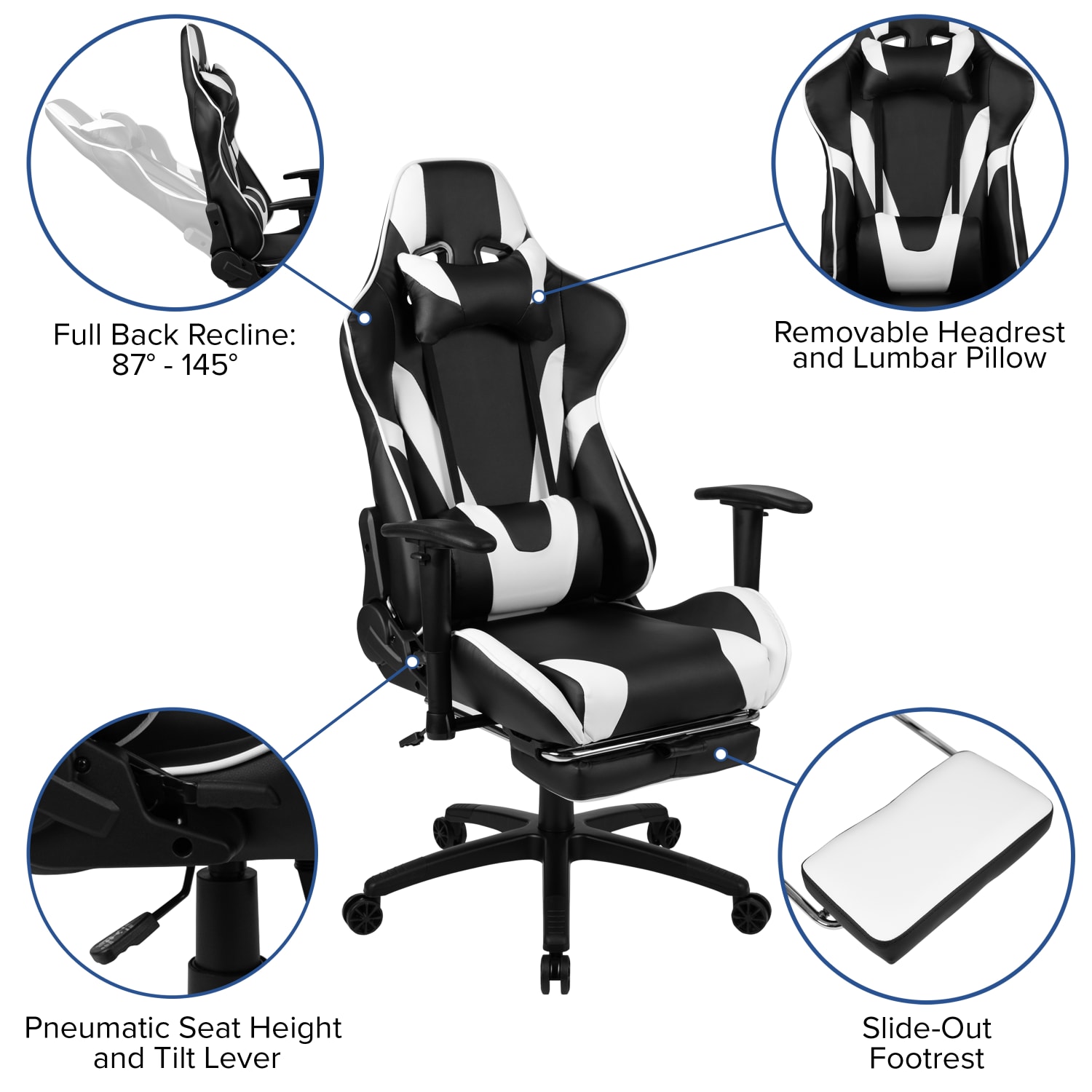 Flash Furniture X30 LeatherSoft Faux Leather Gaming Racing Chair WhiteBlack PopularChairscom