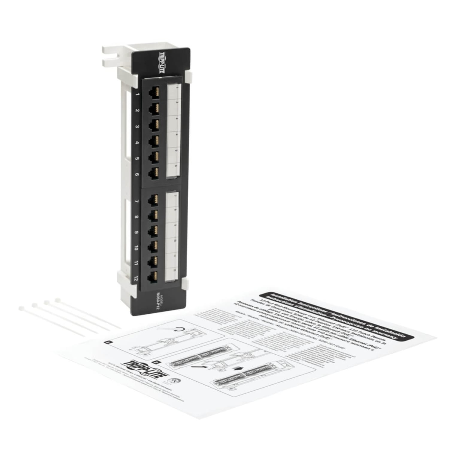 Eaton Tripp Lite Series Cat5e Wall-Mount 12-Port Patch Panel - PoE+ Compliant, 110/Krone, 568A/B, RJ45 Ethernet, TAA - N050P12 - Image 6