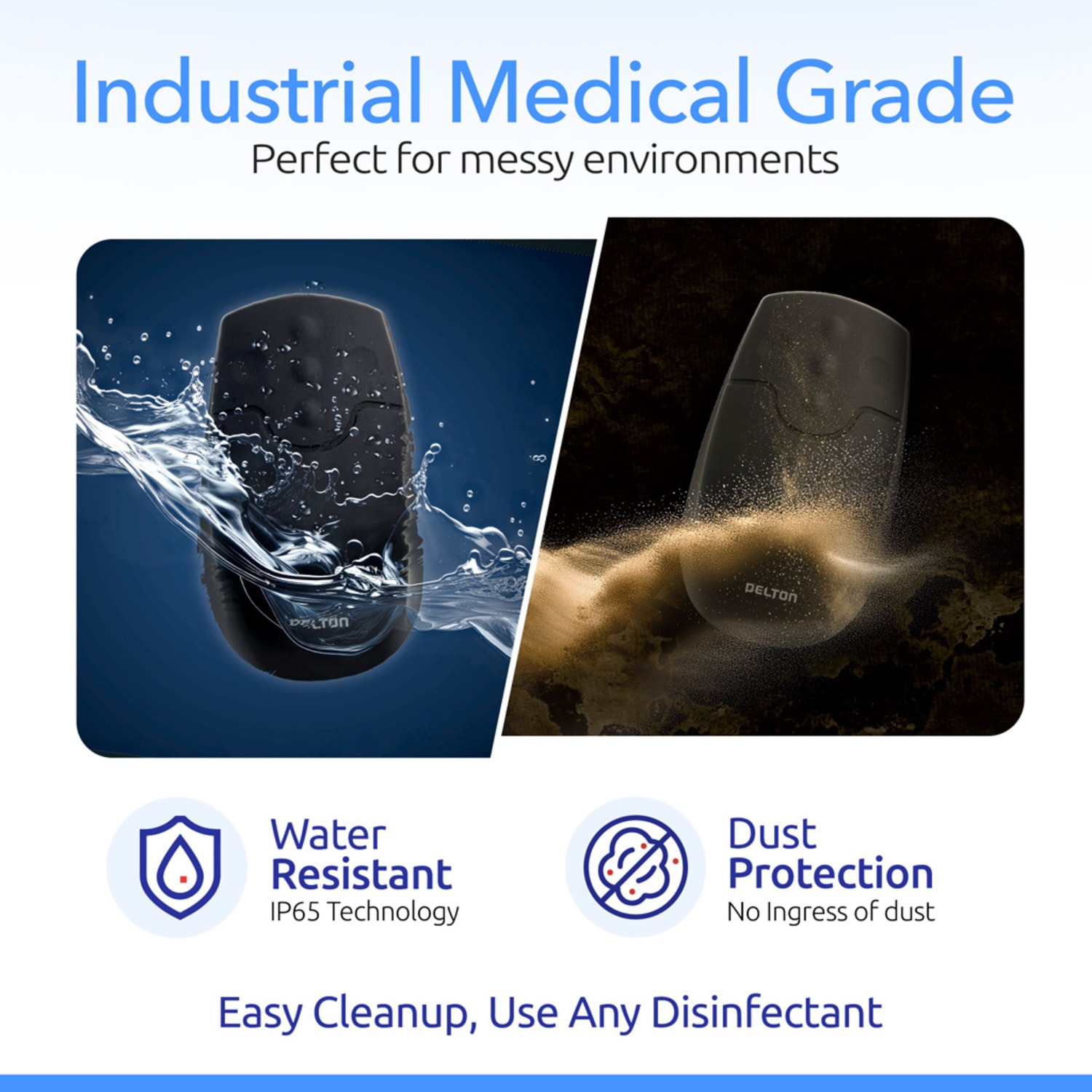 Delton M44 Medical-Grade Airtight Waterproof Silicone Wireless Computer Mouse, Black, Total Qty 1 - Image 3