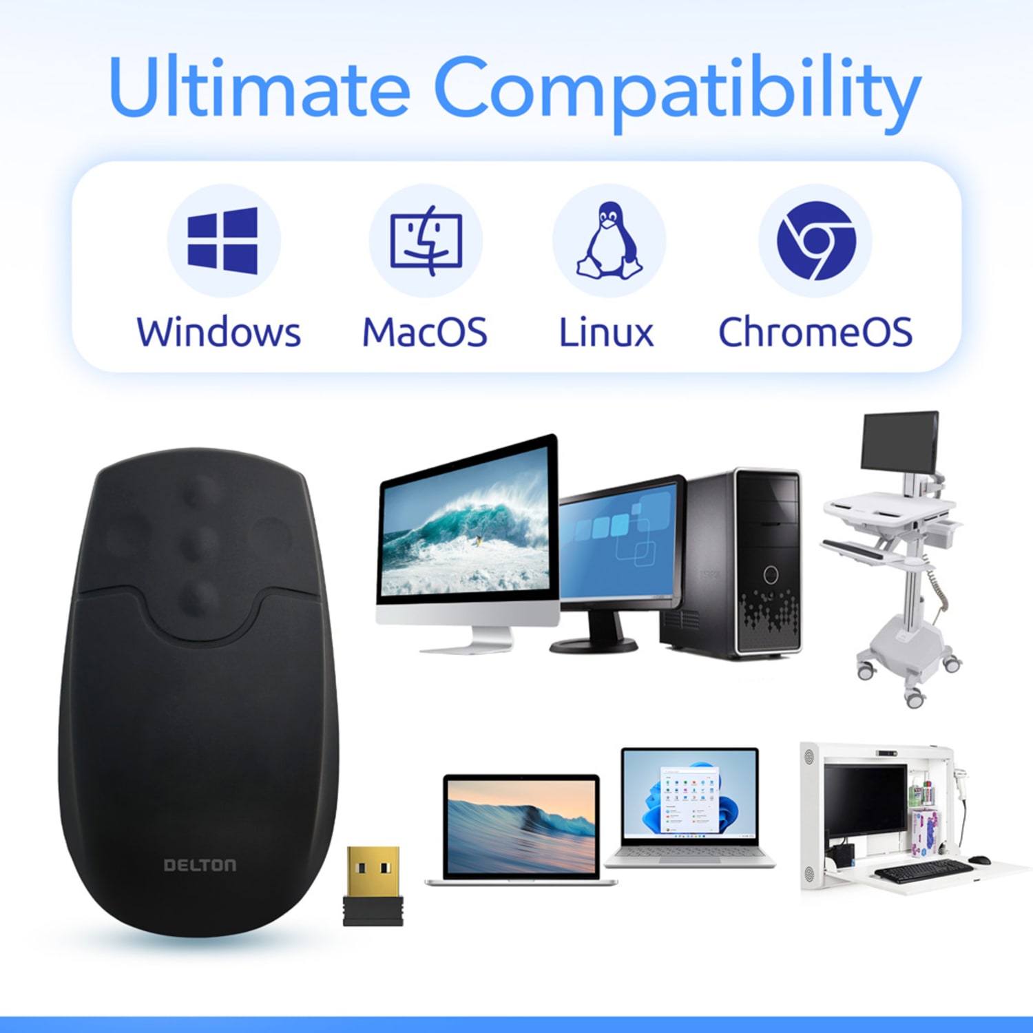 Delton M44 Medical-Grade Airtight Waterproof Silicone Wireless Computer Mouse, Black, Total Qty 1 - Image 4