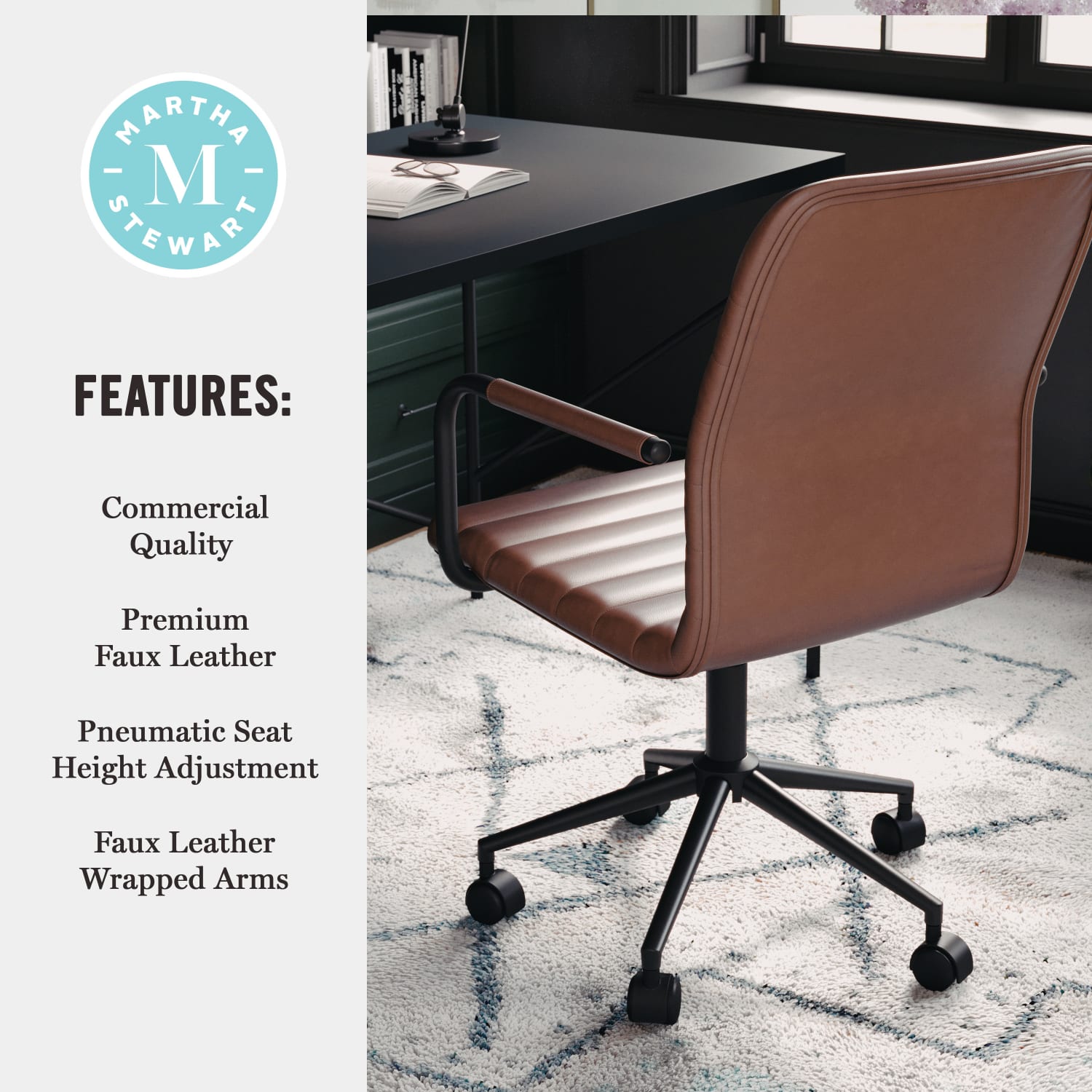 Martha Stewart Taytum Faux Leather Upholstered Mid Back Executive Office Chair Saddle BrownOil Rubbed Bronze PopularChairscom