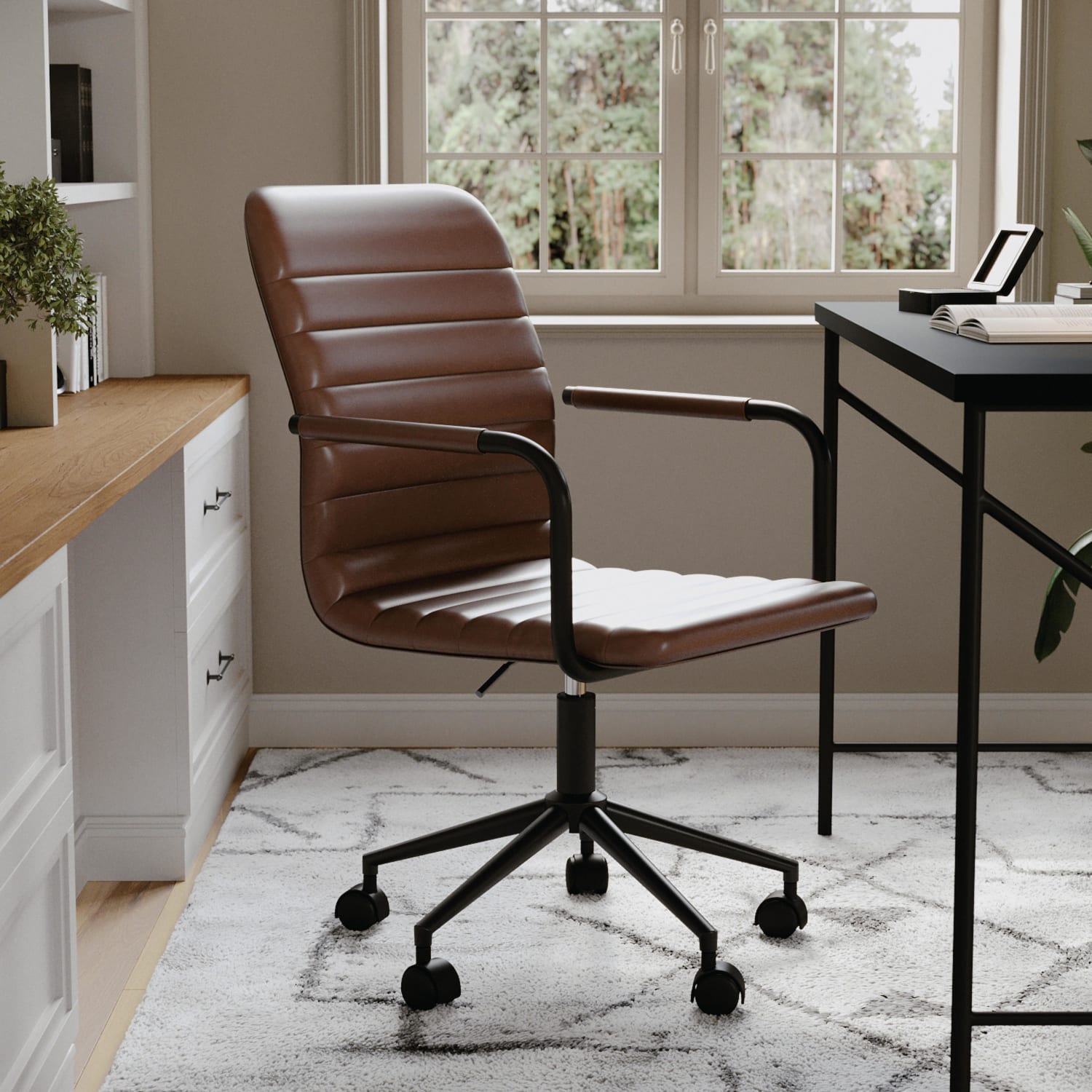 Martha Stewart Taytum Faux Leather Upholstered Mid Back Executive Office Chair Saddle BrownOil Rubbed Bronze PopularChairscom
