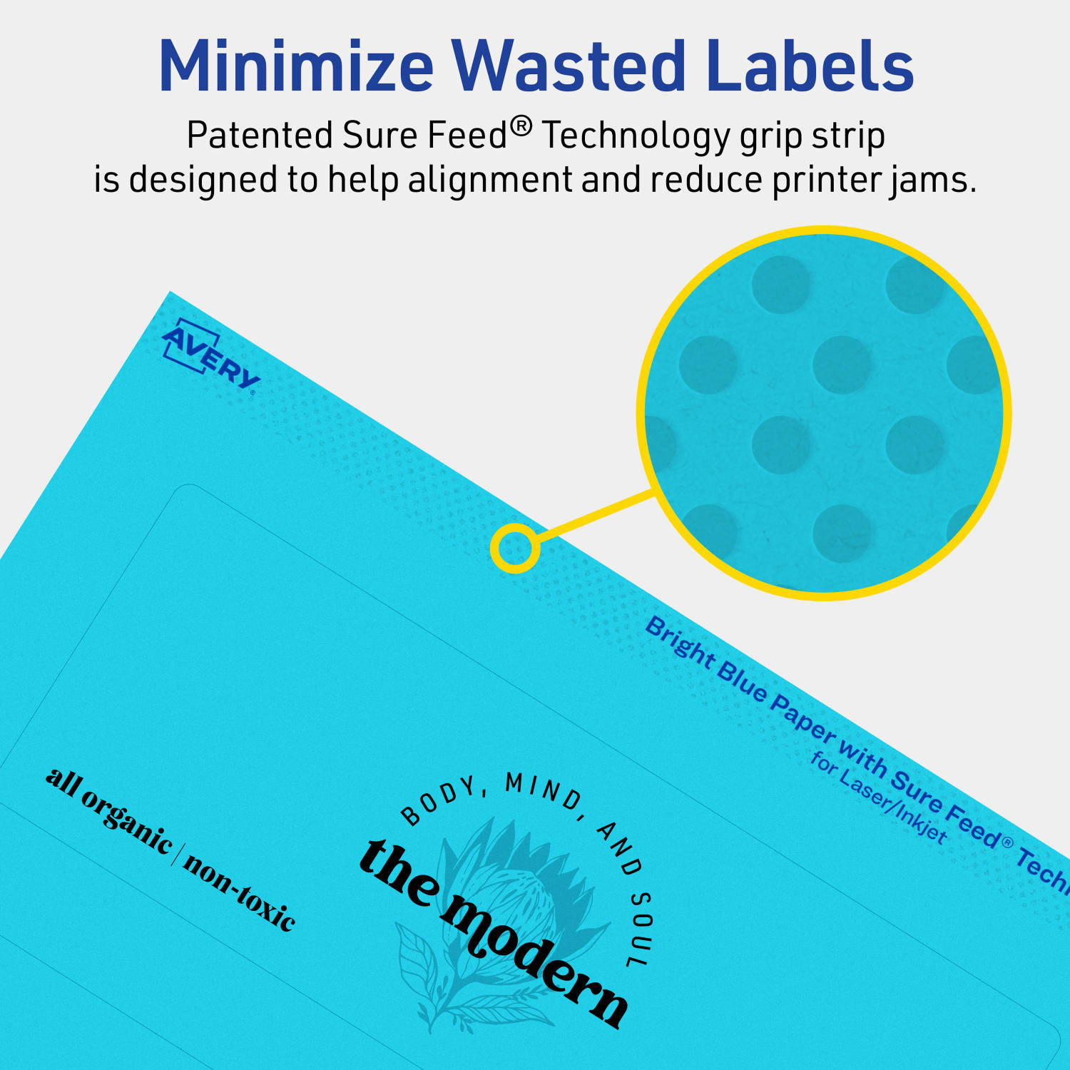 Avery Print-To-The-Edge Labels With Sure Feed Technology, 94247-BBP20, Rectangle, 2-1/2in x 7in, Matte Bright Blue, Pack of 60 - Image 5
