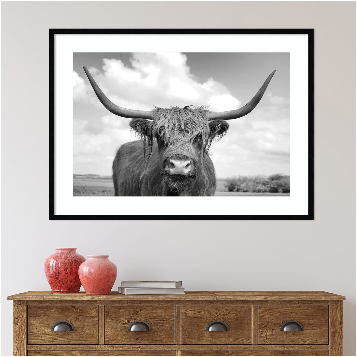 Amanti Art Highland Cow On the Ranch by Andre Eichman Wood Framed Wall Art Print, 30inH x 41inW, Black - Image 5