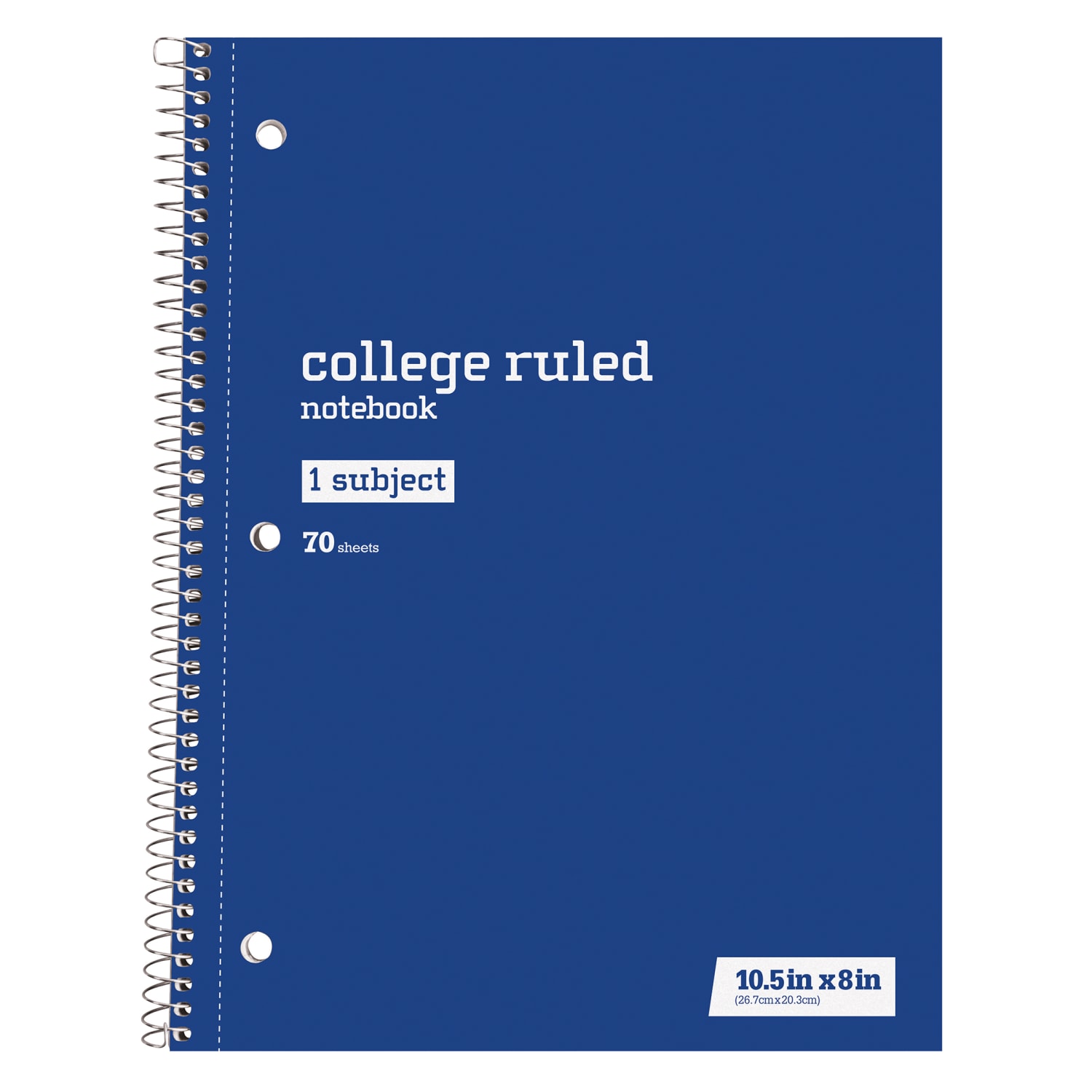 Just Basics Wirebound Notebook, 8in x 10-1/2in, College Ruled, 70 Sheets, Blue
