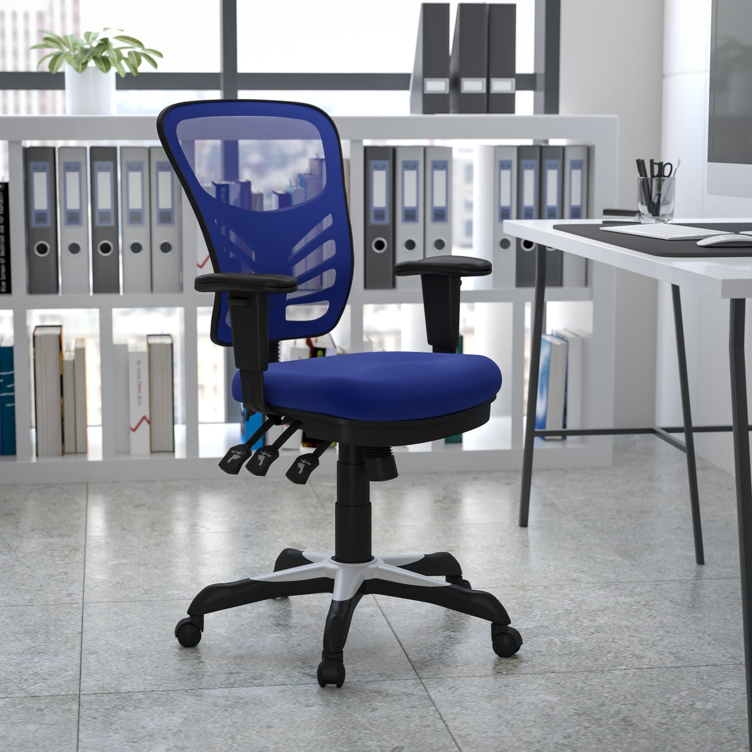 Flash Furniture Ergonomic Mesh Mid-Back Swivel Task Chair, Blue/Black - Image 3