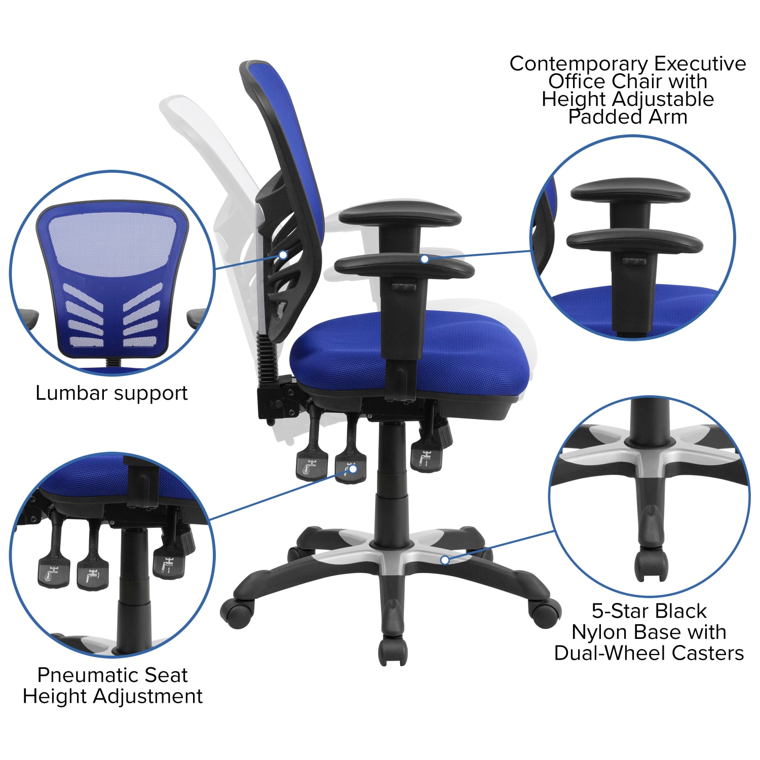 Flash Furniture Ergonomic Mesh Mid Back Swivel Task Chair BlueBlack PopularChairscom