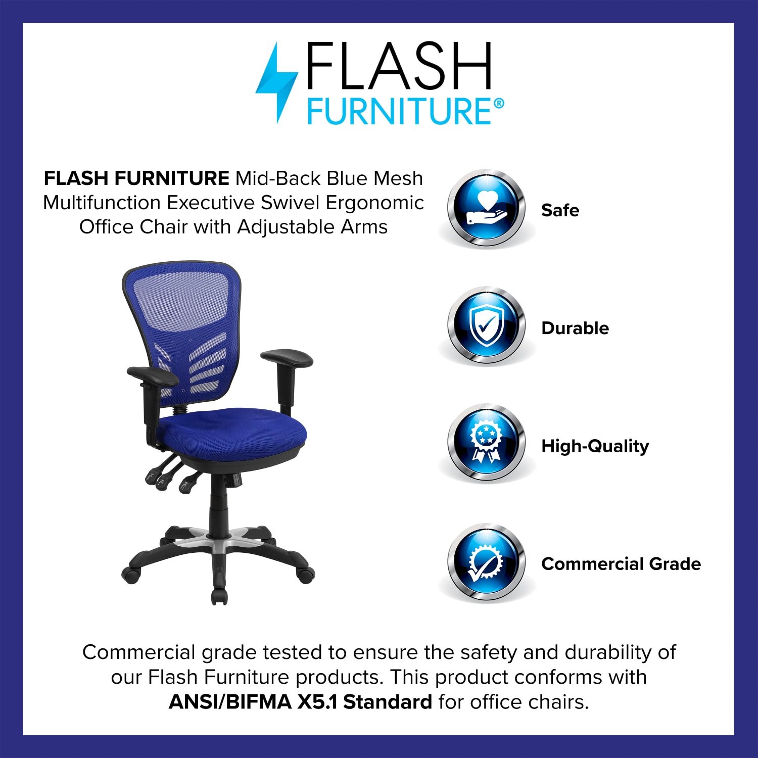 Flash Furniture Ergonomic Mesh Mid Back Swivel Task Chair BlueBlack PopularChairscom
