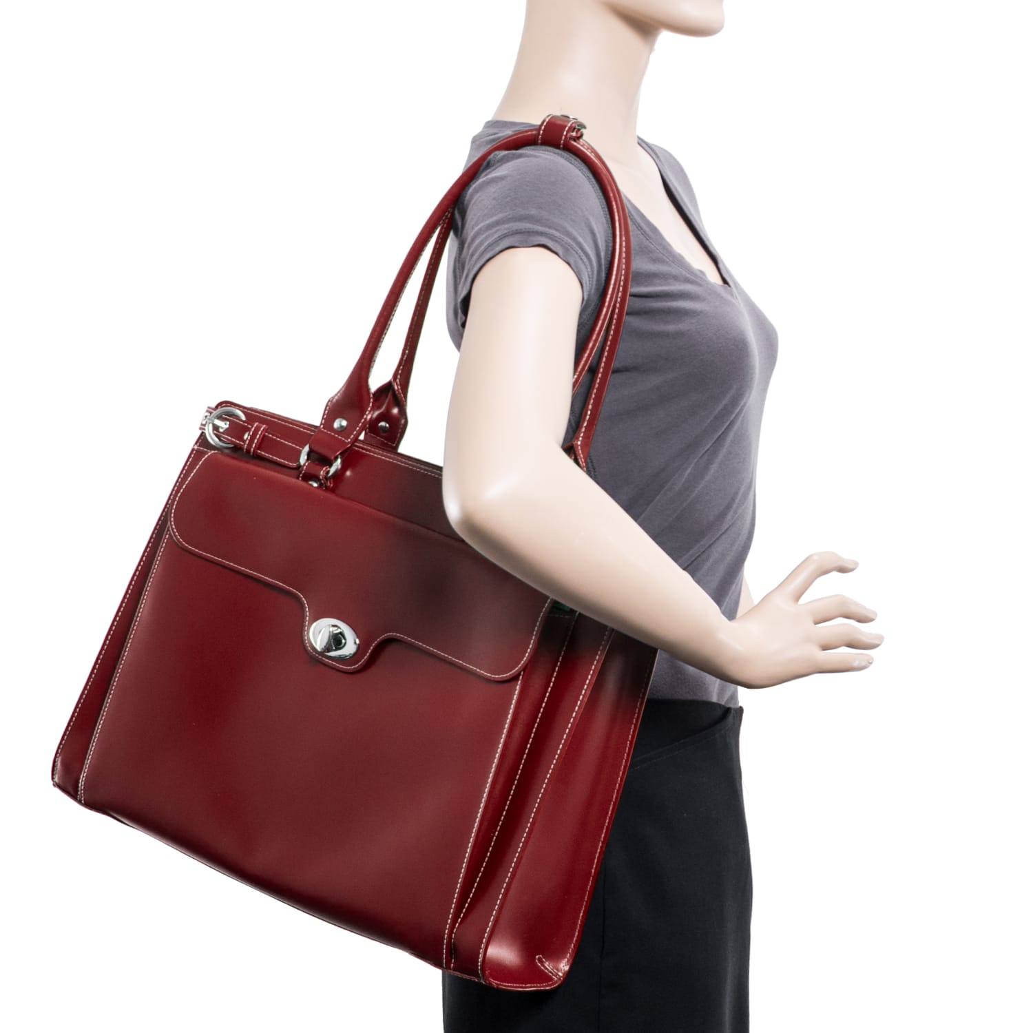 McKlein Winnetka Italian Leather Briefcase, Red - Image 6