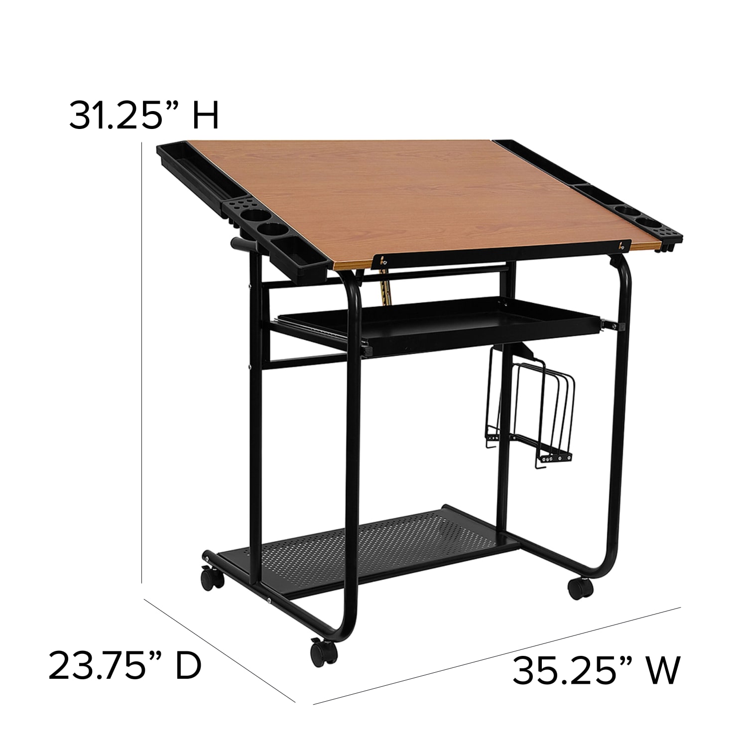 Flash Furniture Adjustable Drawing And Drafting Table, 31-1/4inH x 35-1/4inW x 23-3/4inD, Cherry/Black - Image 5