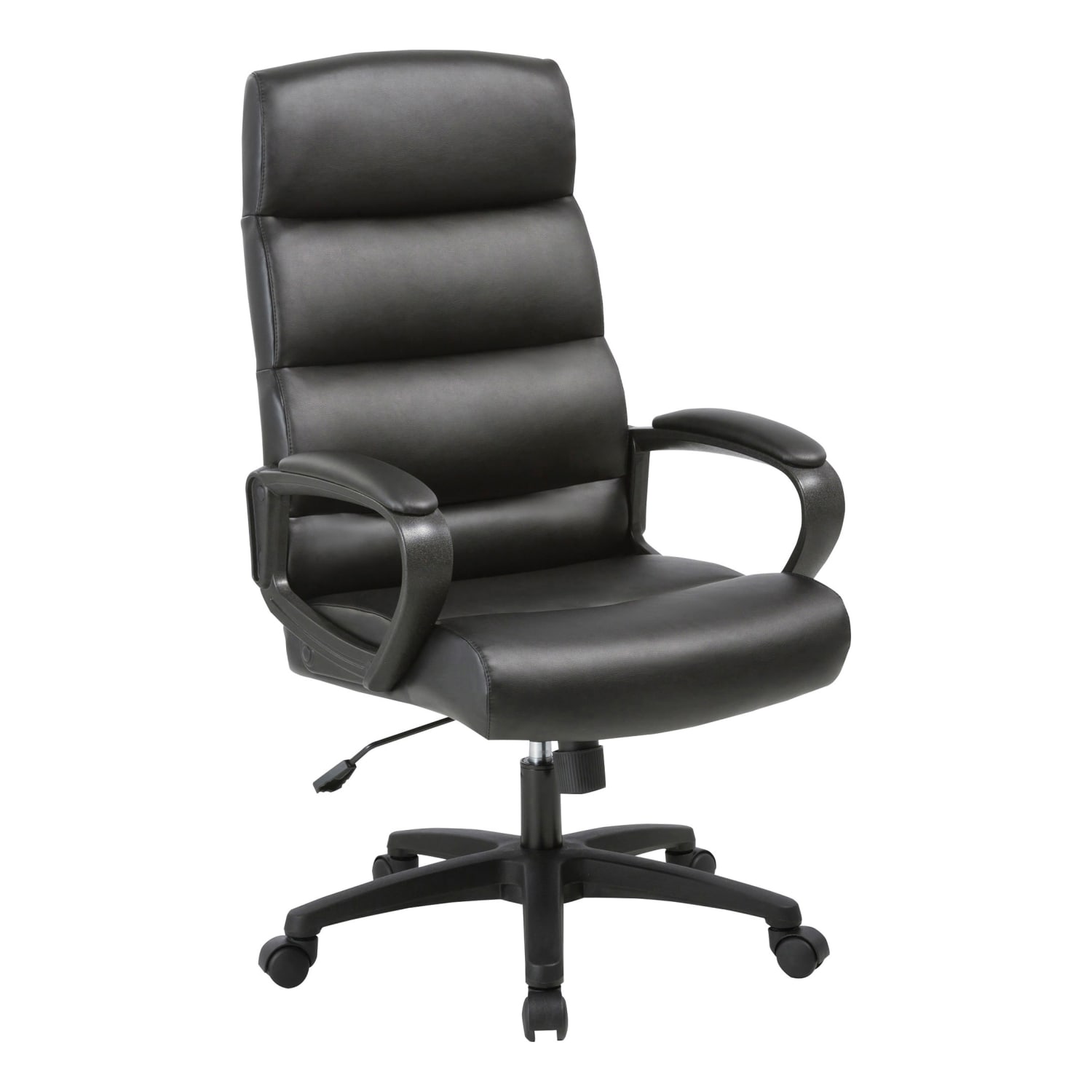 Lorell SOHO Ergonomic Bonded Leather High-Back Chair, Modern Stitch, Black