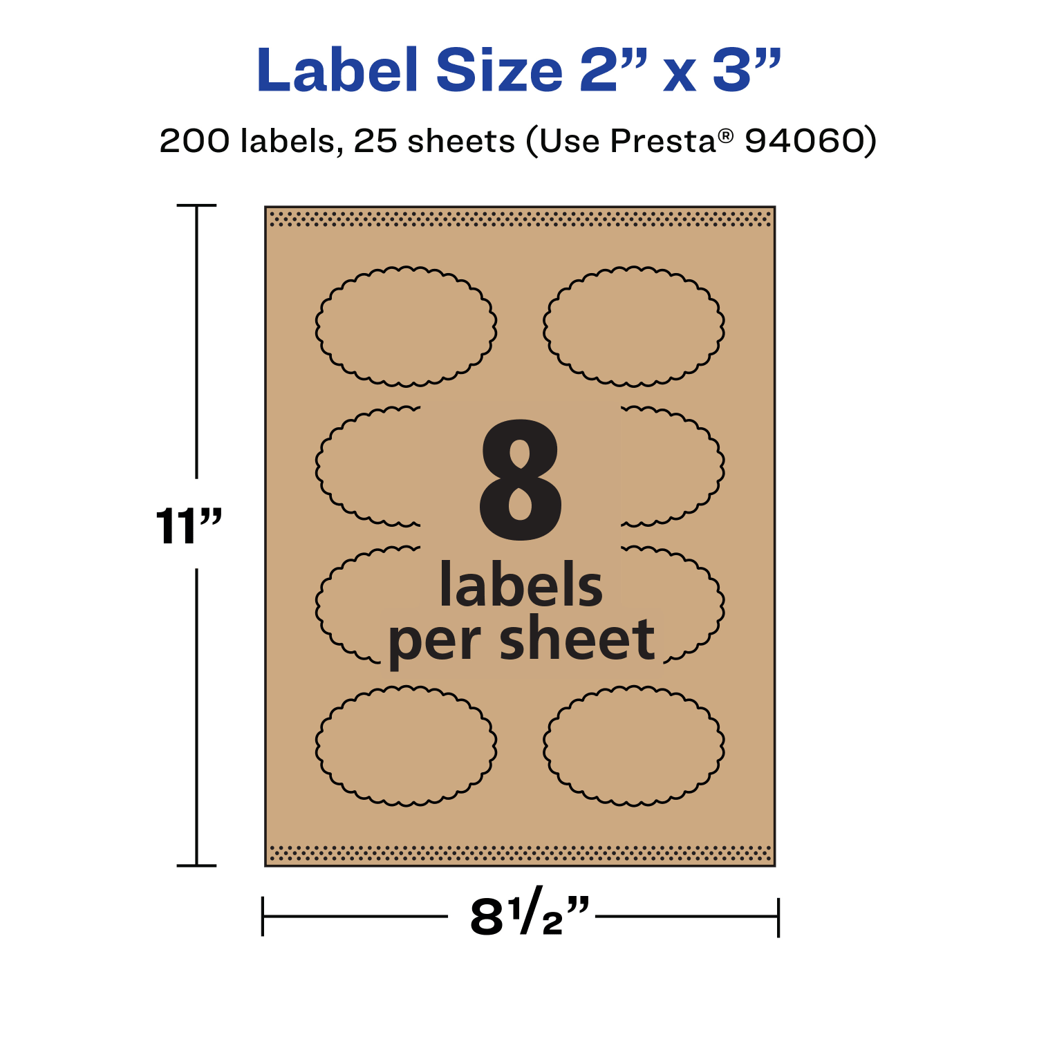 Avery Kraft Permanent Labels With Sure Feed, 94060-KMP25, Oval Scalloped, 2in x 3in, Brown, Pack Of 200 - Image 6