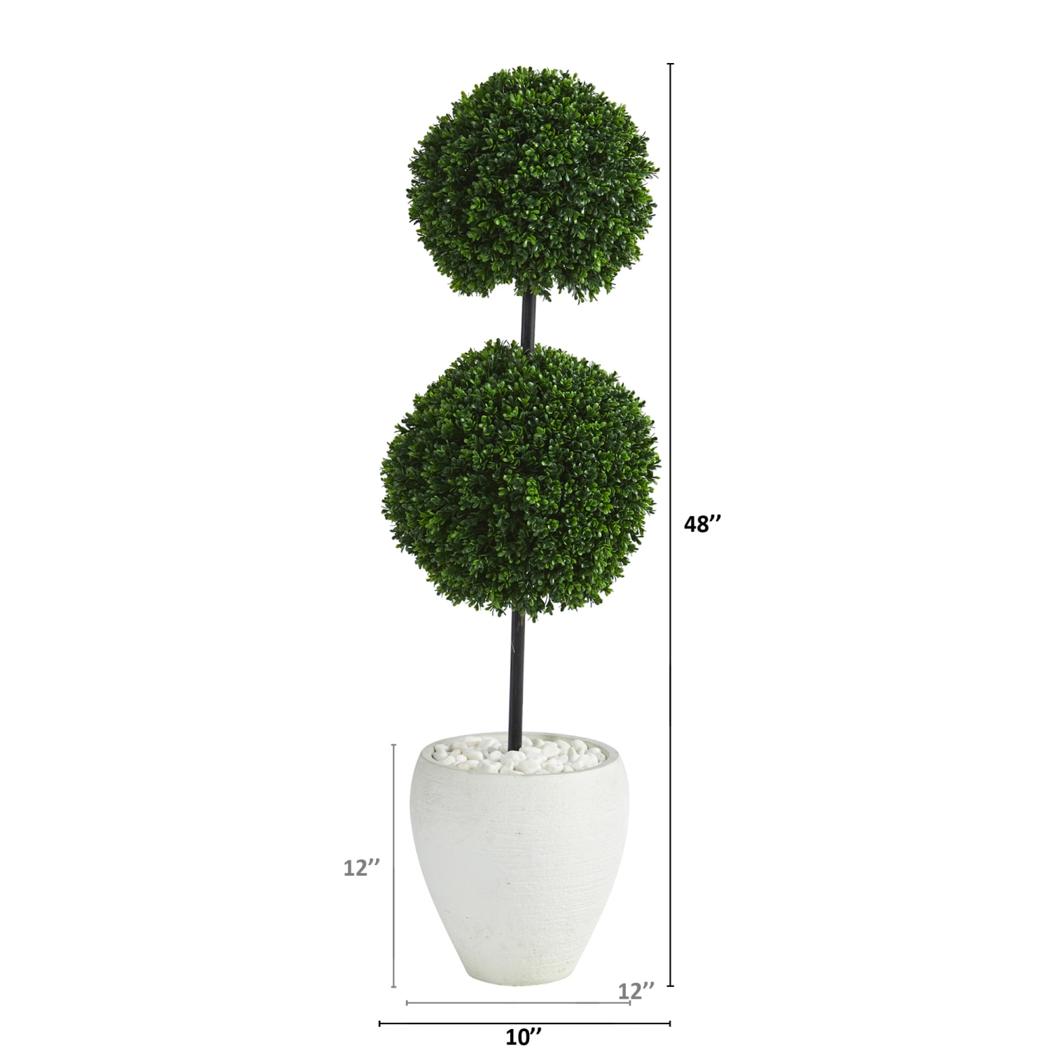 Nearly Natural Boxwood Double Ball Topiary 4'H Artificial Tree With Planter, 48inH x 10inW x 10inD, Green/White - Image 3