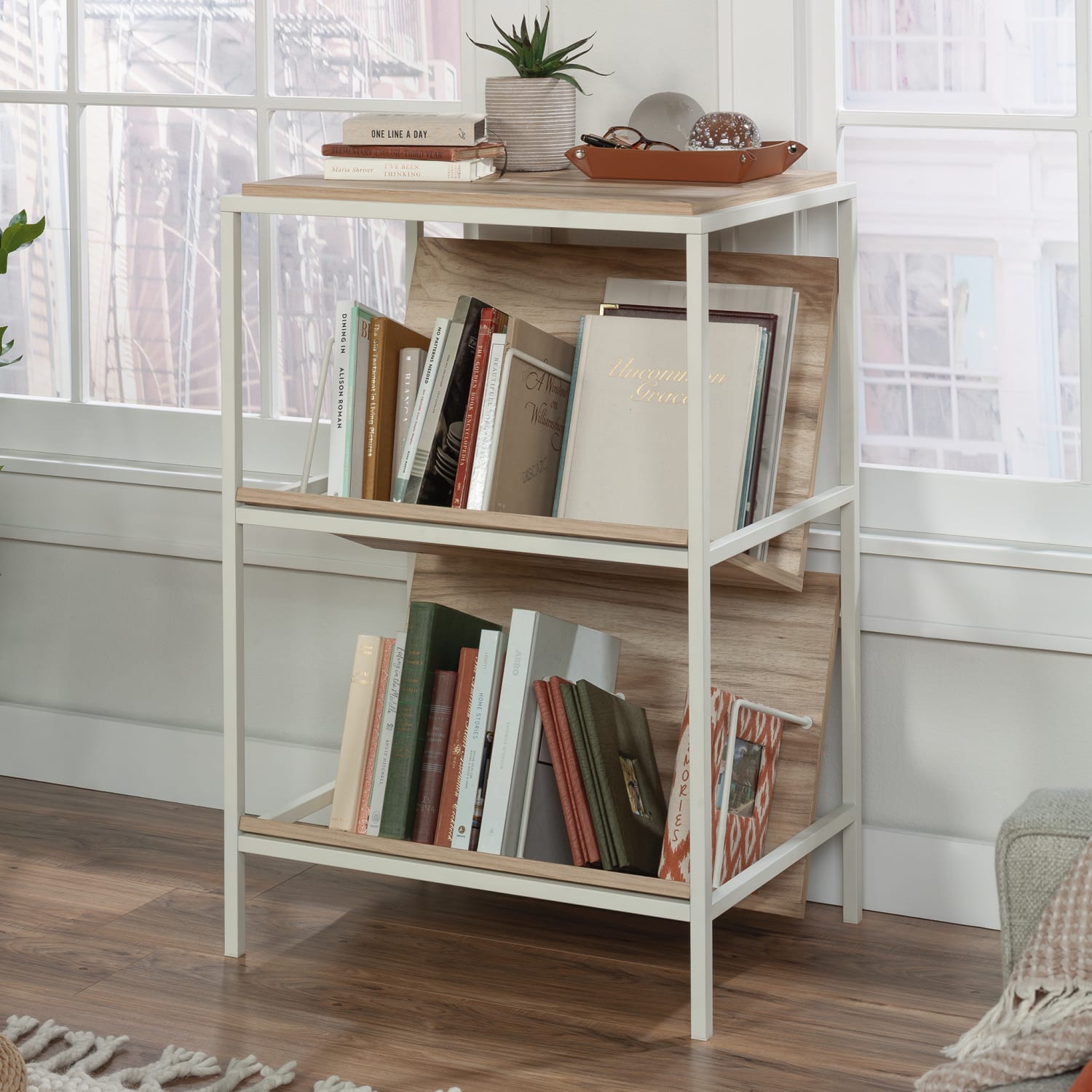 Sauder Nova Loft 37inH Accent Storage Bookcase, Kiln Acacia/White - Image 4