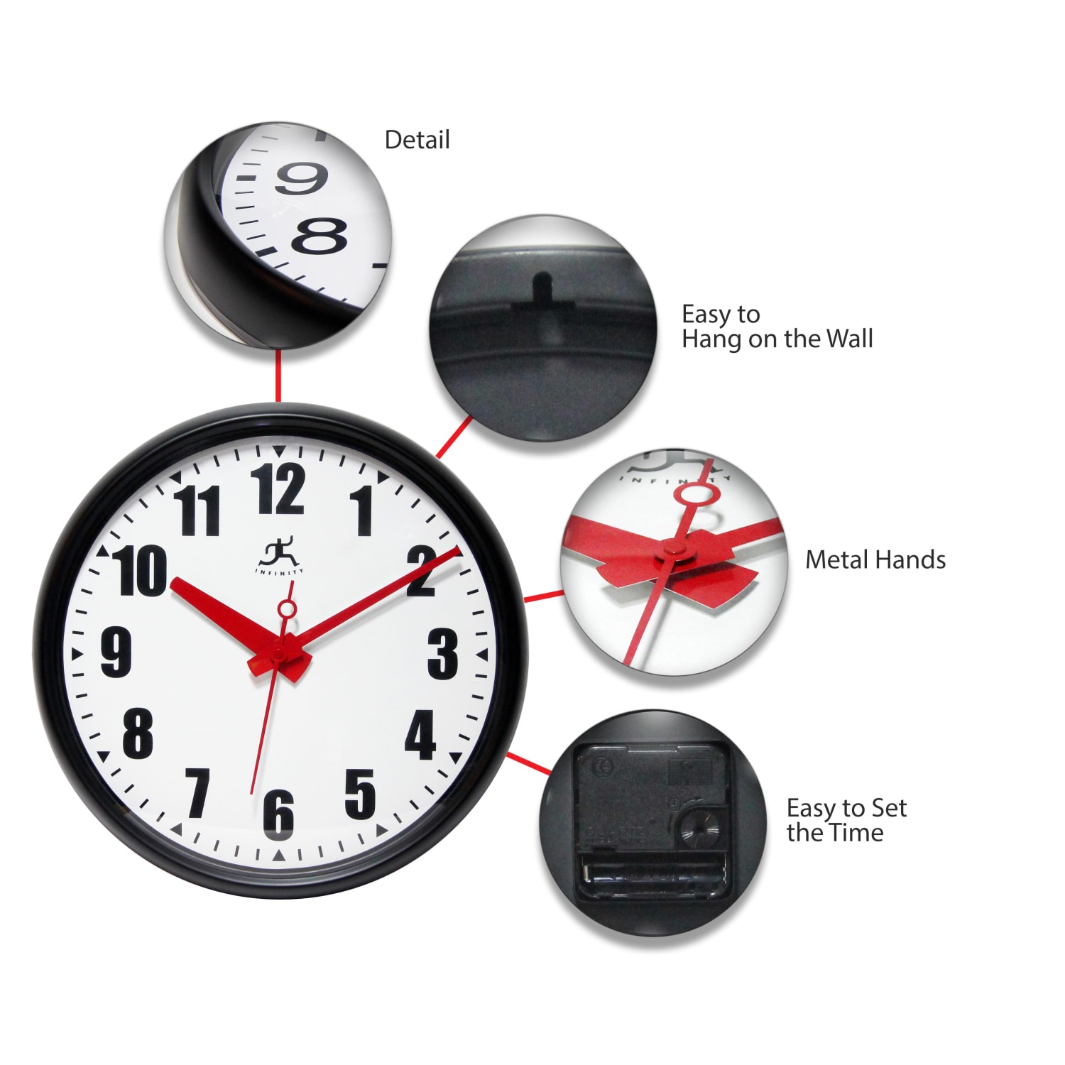 Infinity Instruments Impact Wall Office Clock, 15inH x 15inW x 2inD, Black - Image 5