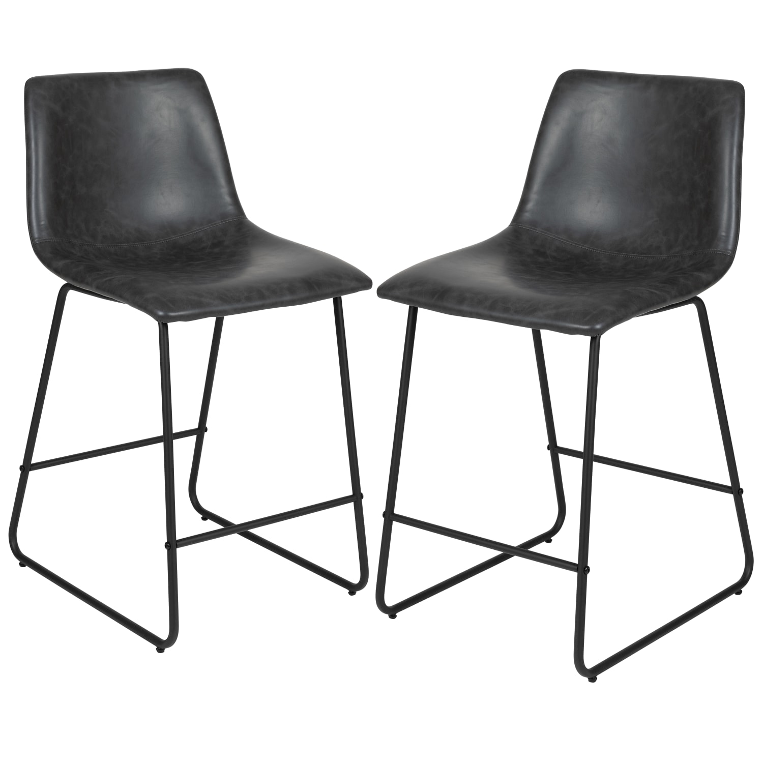 Flash Furniture LeatherSoft Faux Leather Counter-Height Bar Stools, Gray, Set Of 2 Stools - Image 4