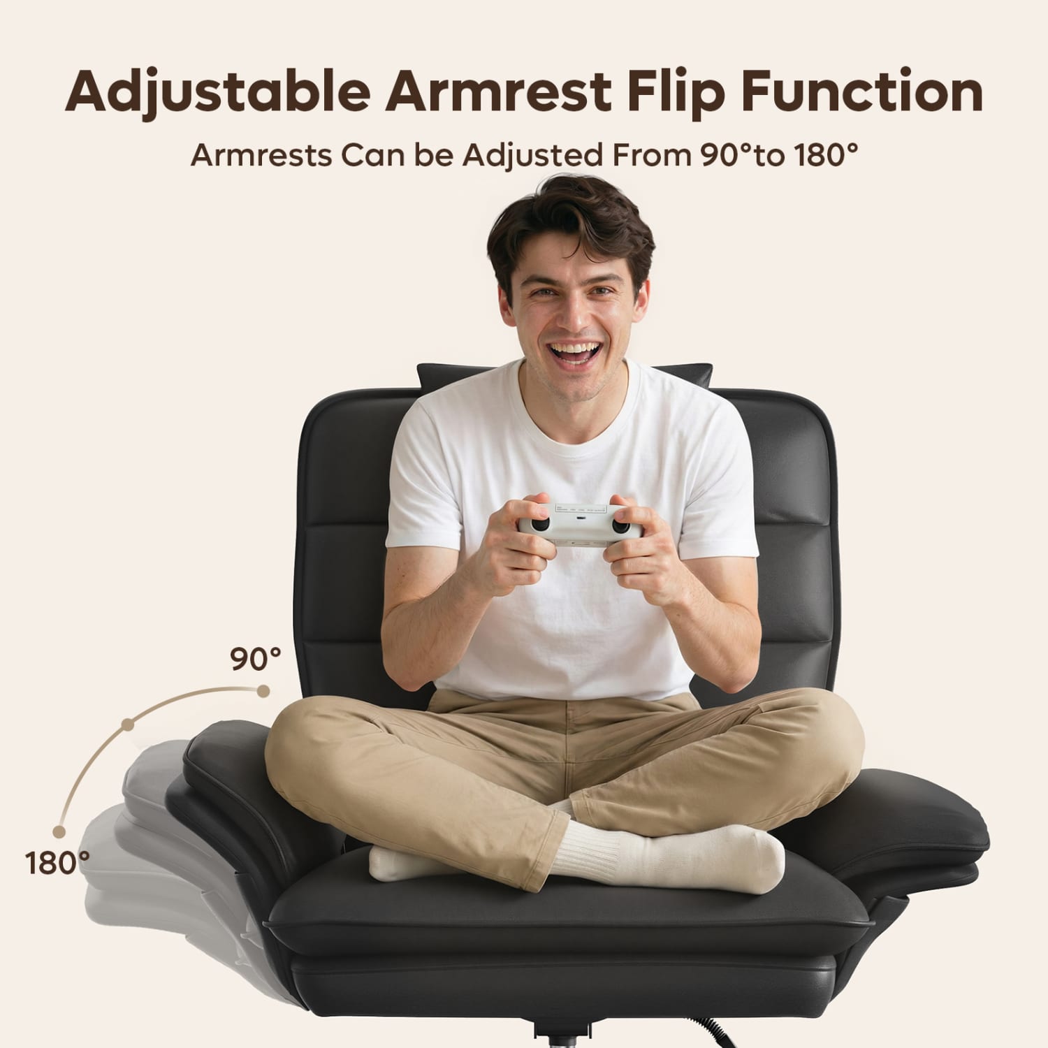 Bestier Ergonomic PU Leather High-Back Swivel Executive Office Chair, Black - Image 3