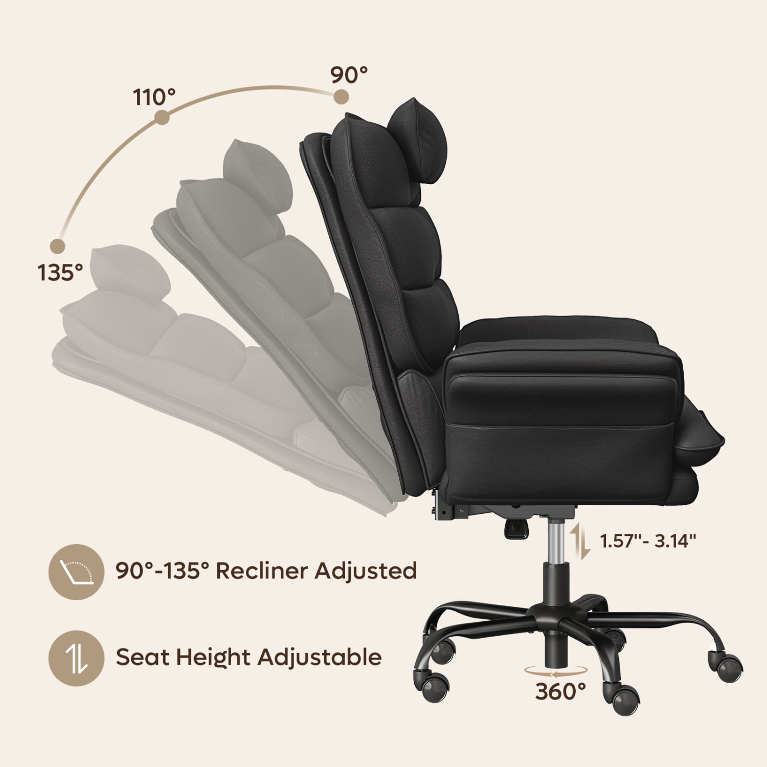 Bestier Ergonomic PU Leather High-Back Swivel Executive Office Chair, Black - Image 6