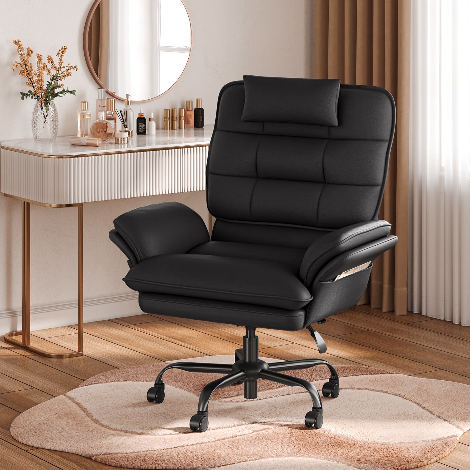 Bestier Ergonomic PU Leather High-Back Swivel Executive Office Chair, Black - Image 8