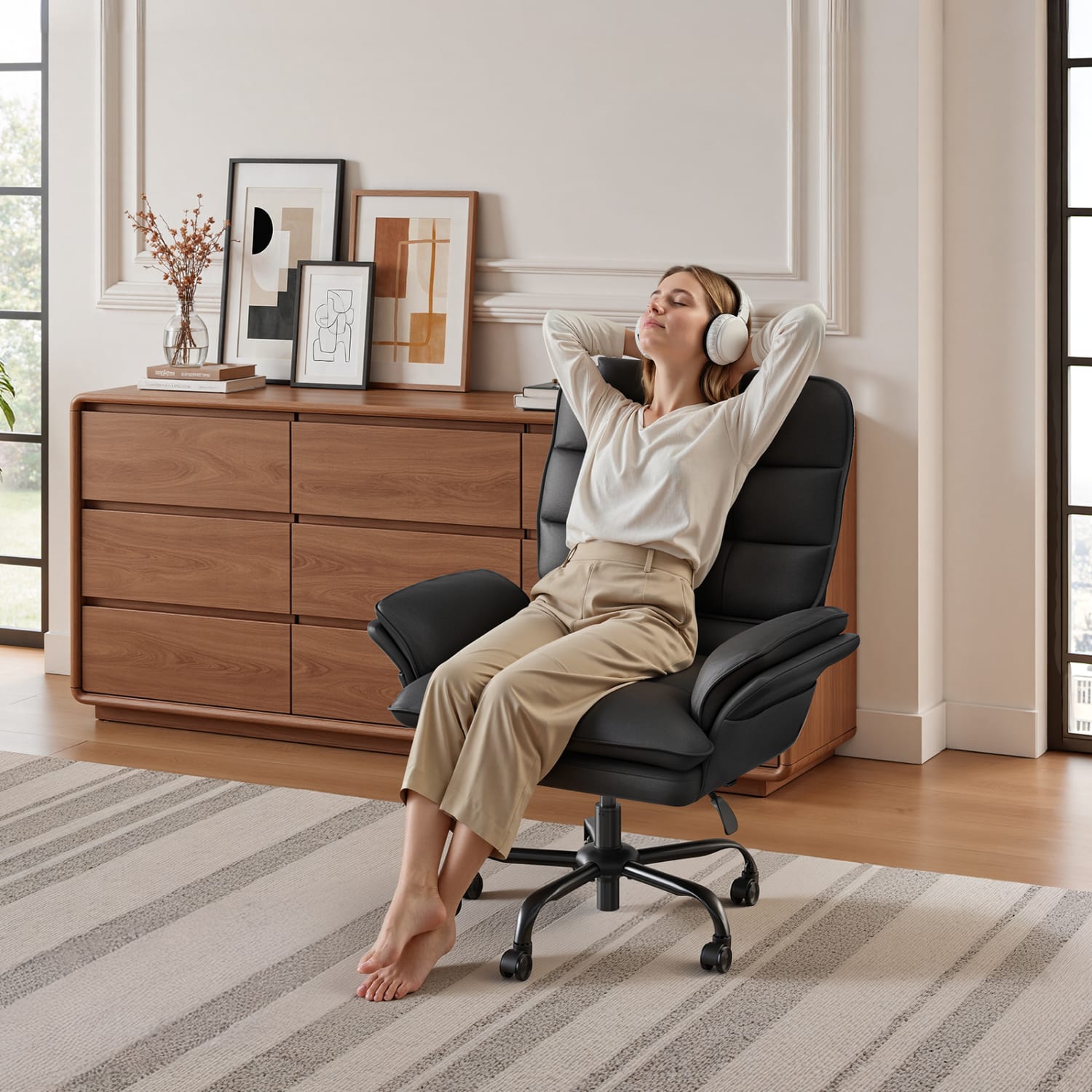Bestier Ergonomic PU Leather High-Back Swivel Executive Office Chair, Black - Image 10