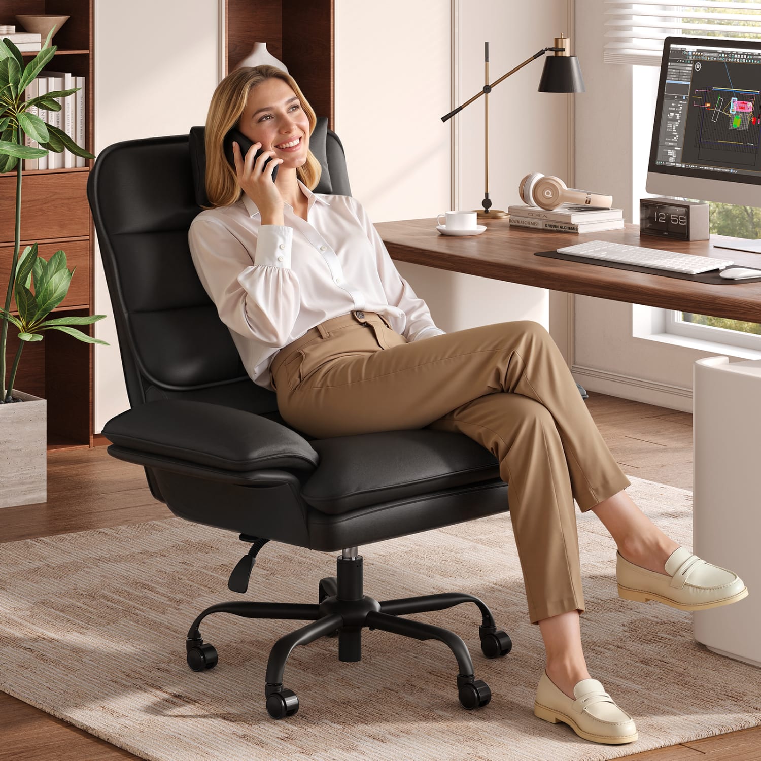 Bestier Ergonomic PU Leather High-Back Swivel Executive Office Chair, Black - Image 11