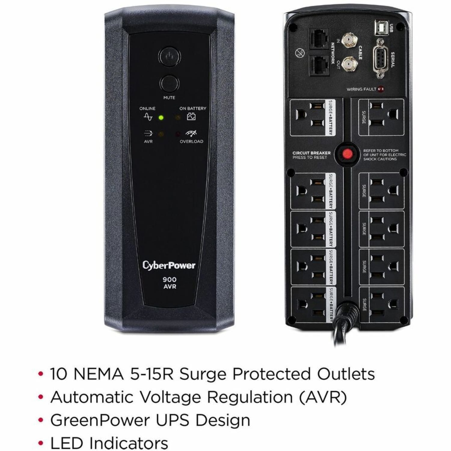 CyberPower CP900AVR AVR UPS Systems - 900VA/560W, 120 VAC, NEMA 5-15P, Mini-Tower, 10 Outlets, PowerPanel Personal, $300000 CEG, 3YR Warranty - Image 4