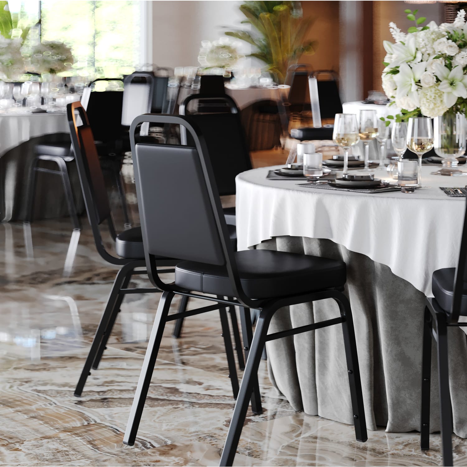 Flash Furniture HERCULES Series Trapezoidal Back Stacking Banquet Chairs Black Pack Of 4 Chairs PopularChairscom
