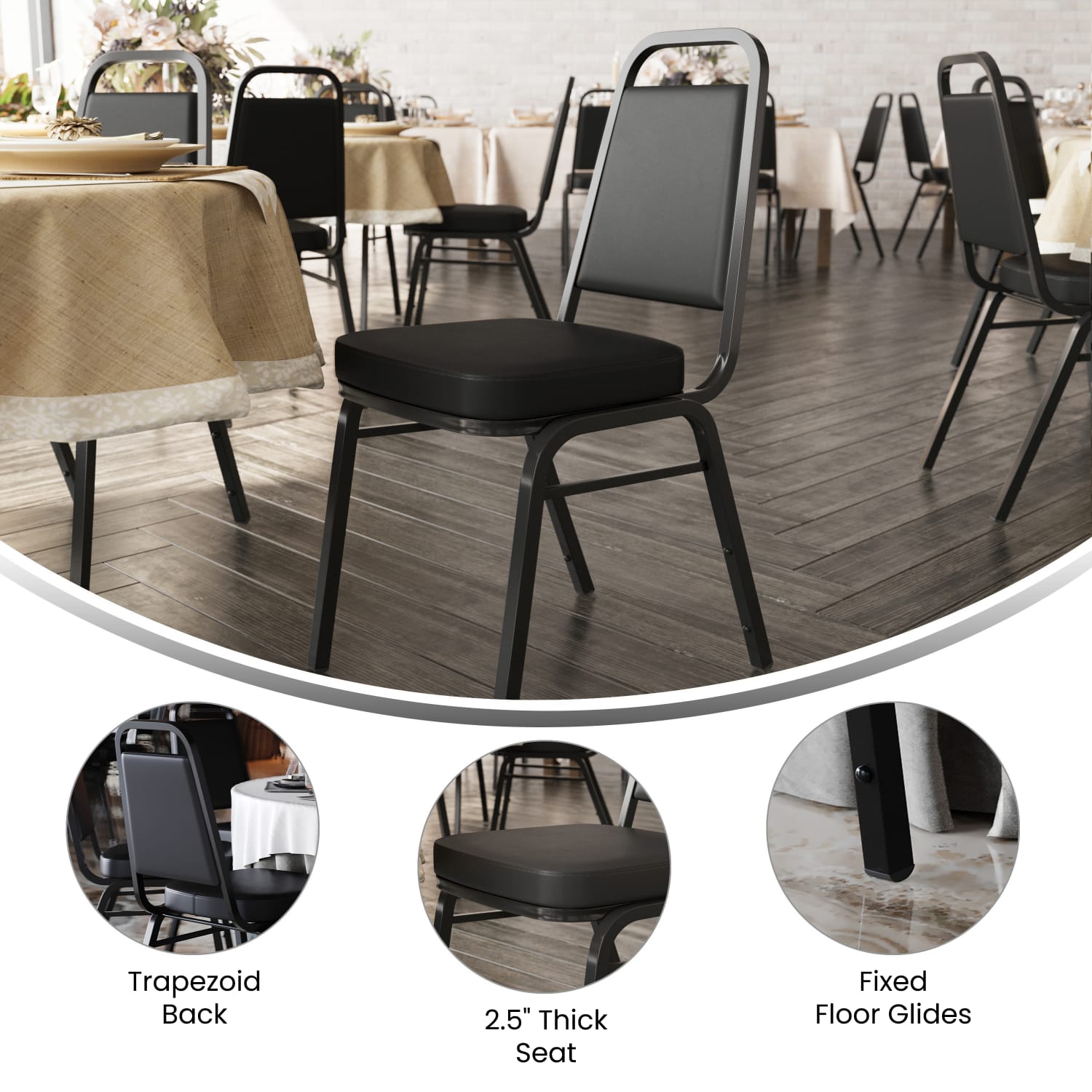 Flash Furniture HERCULES Series Trapezoidal Back Stacking Banquet Chairs Black Pack Of 4 Chairs PopularChairscom