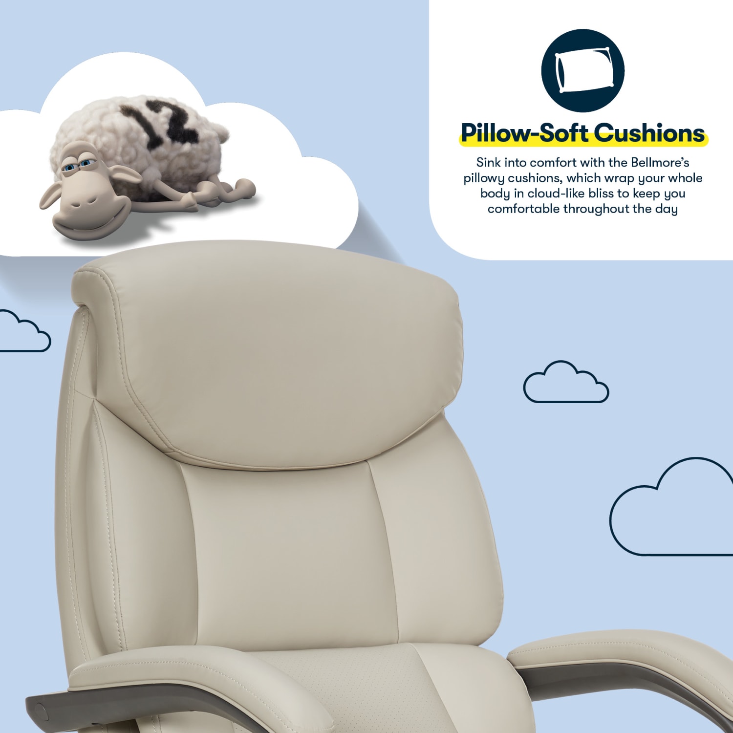 Serta SmartLayers Bellmore Big & Tall Ergonomic Executive Office Chair with Pebbled-Texture Vegan Leather, Beige/Dark Gray, BIFMA Compliant - Image 5
