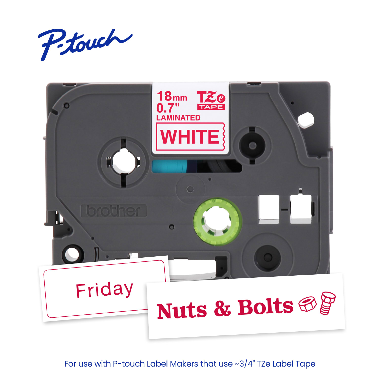 Brother P-touch TZe242, Laminated, 3/4in x 26.2 ft (18mm x 8m), Red on White Label Tape - Image 3