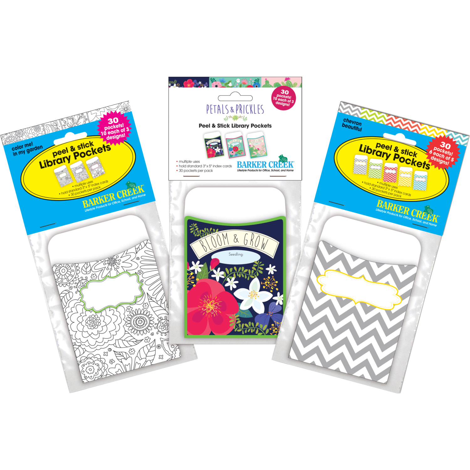 Barker Creek Peel & Stick Library Pockets, 3-1/2in x 5-1/8in, Modern Garden, Set Of 90 Pockets - Image 6